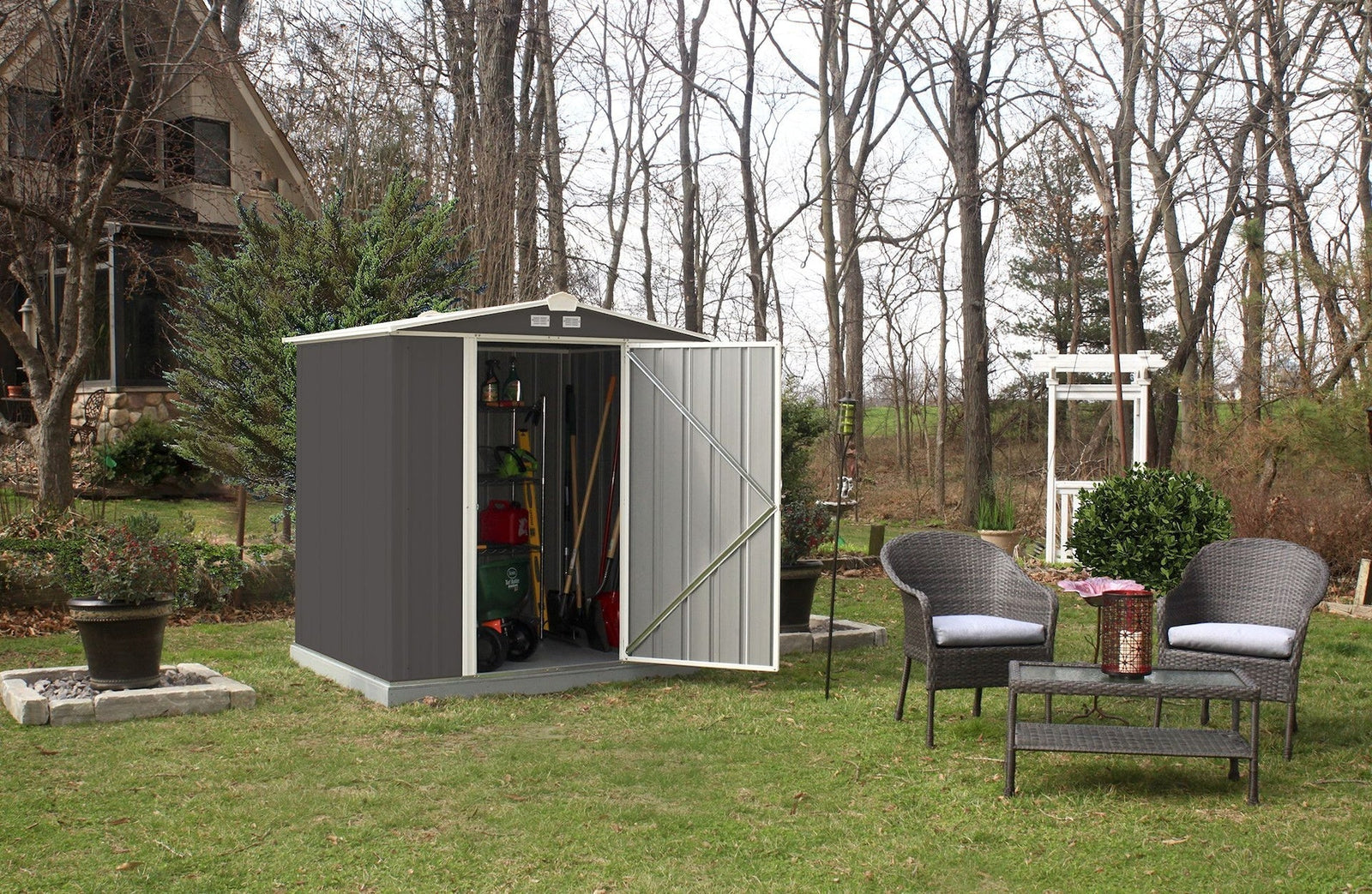 EZEE Galvanized Steel Storage Shed with Low Gable Roof, Charcoal/Cream, 6-ft x 5-ft K8U1 - product image 7