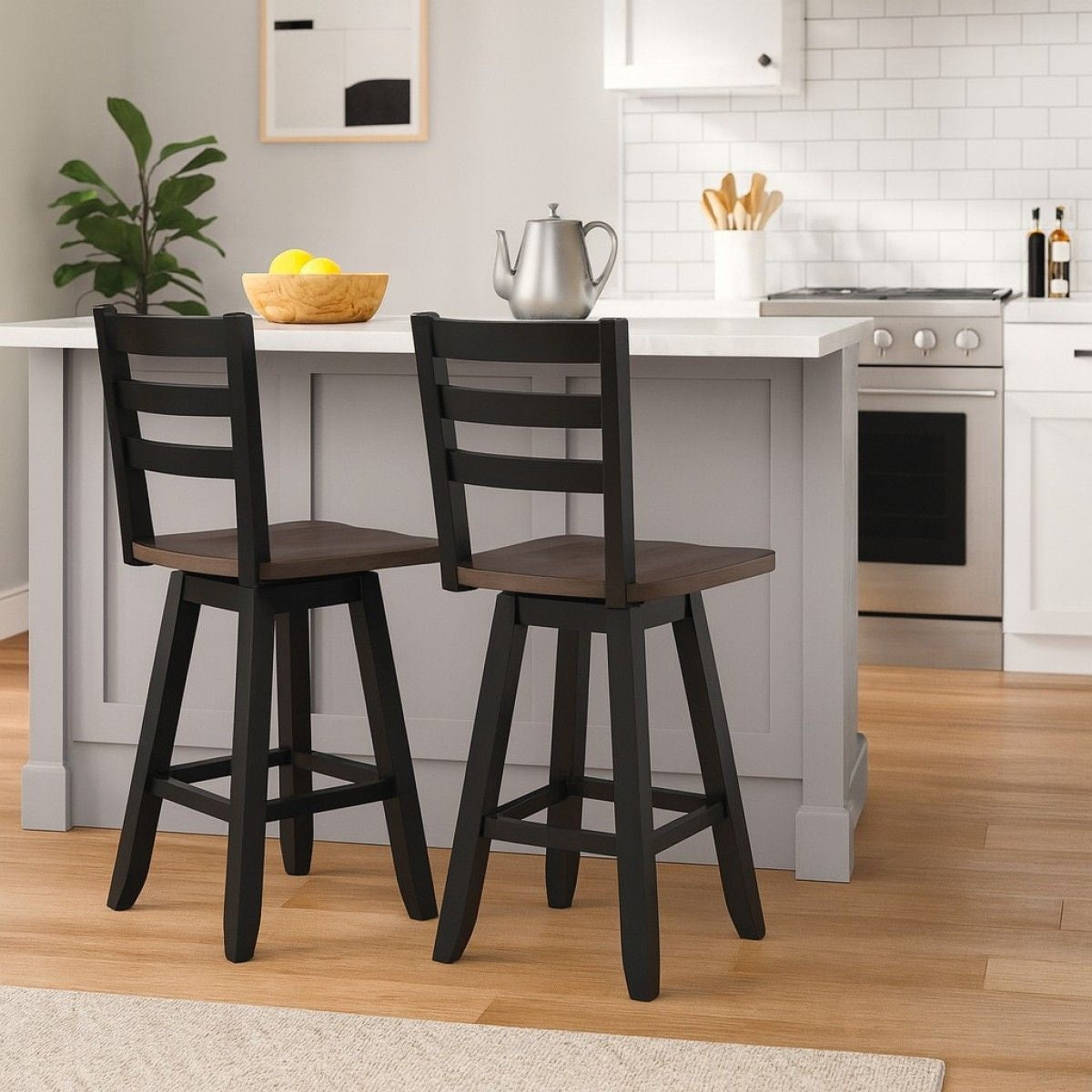 Aaron Oak/Dark Grey Swivel Counter/Bar Stool with Back Rest, 2-pc Q2I7 - product image 4