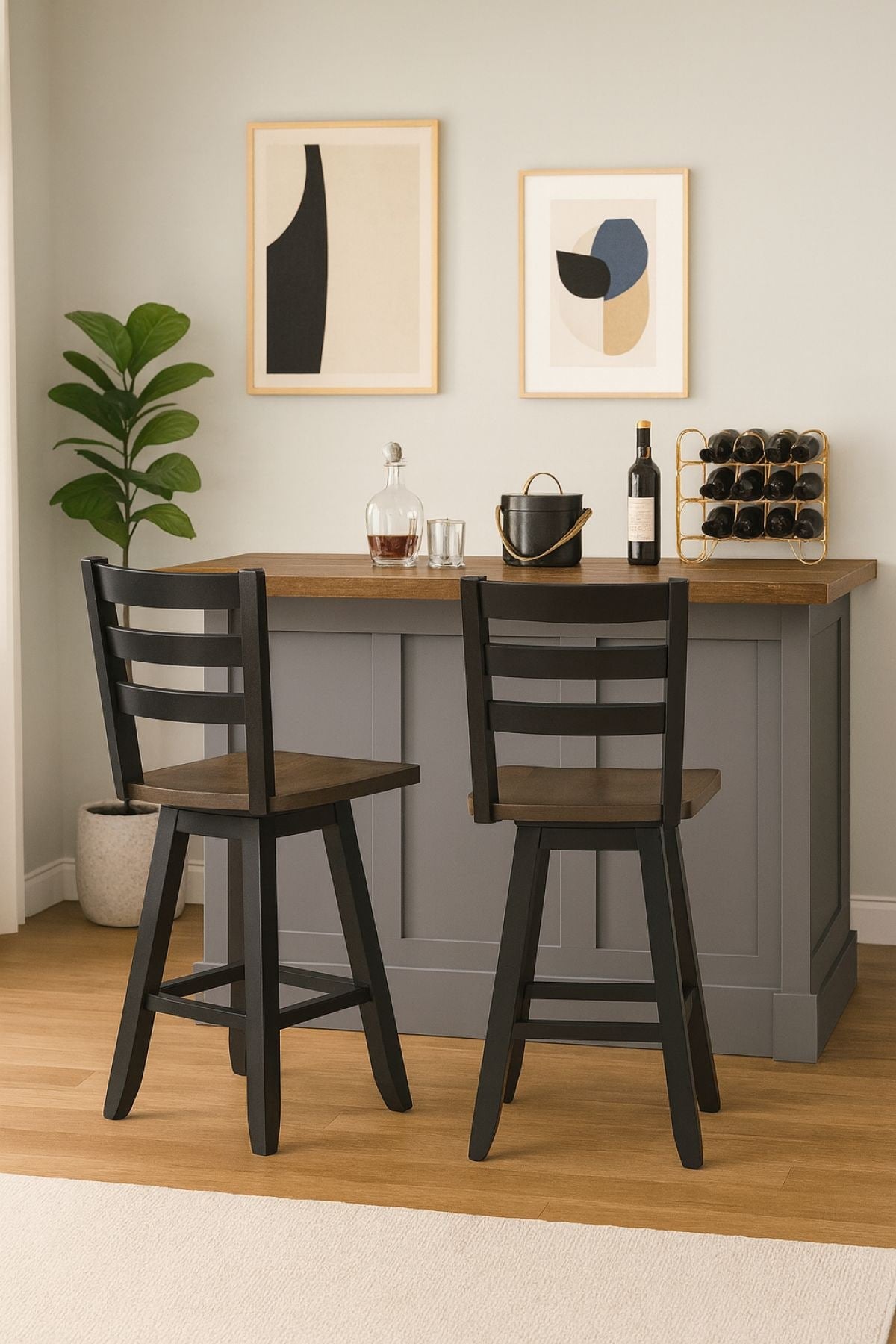 Aaron Oak/Dark Grey Swivel Counter/Bar Stool with Back Rest, 2-pc Q2I7 - product image 5