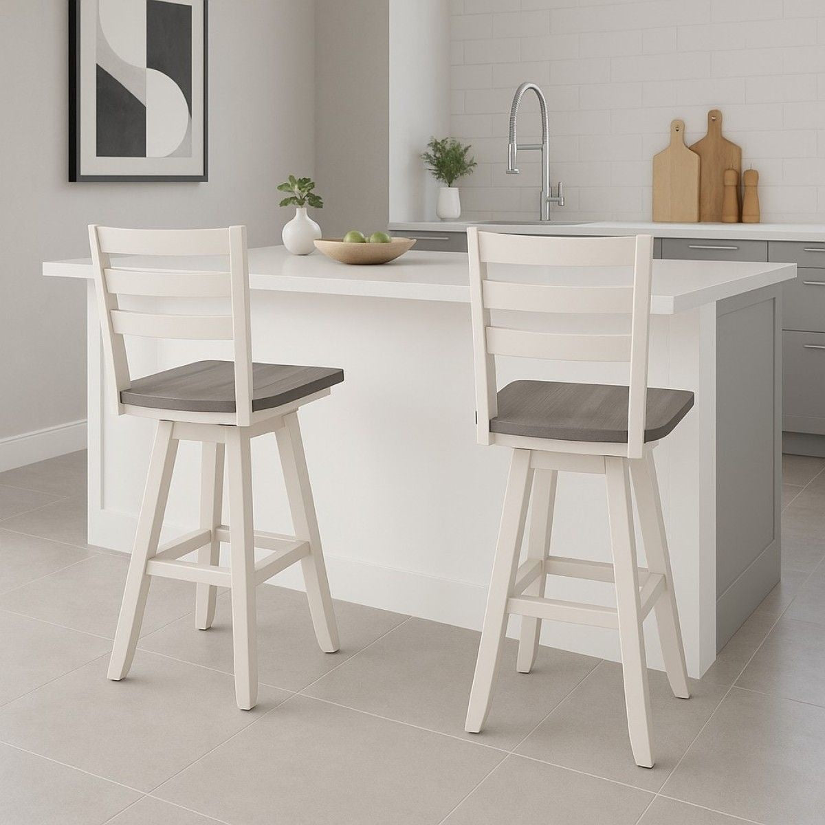 Alice Grey/White Swivel Counter/Bar Stool with Back Rest, 2-pc Q6D6 - product image 3