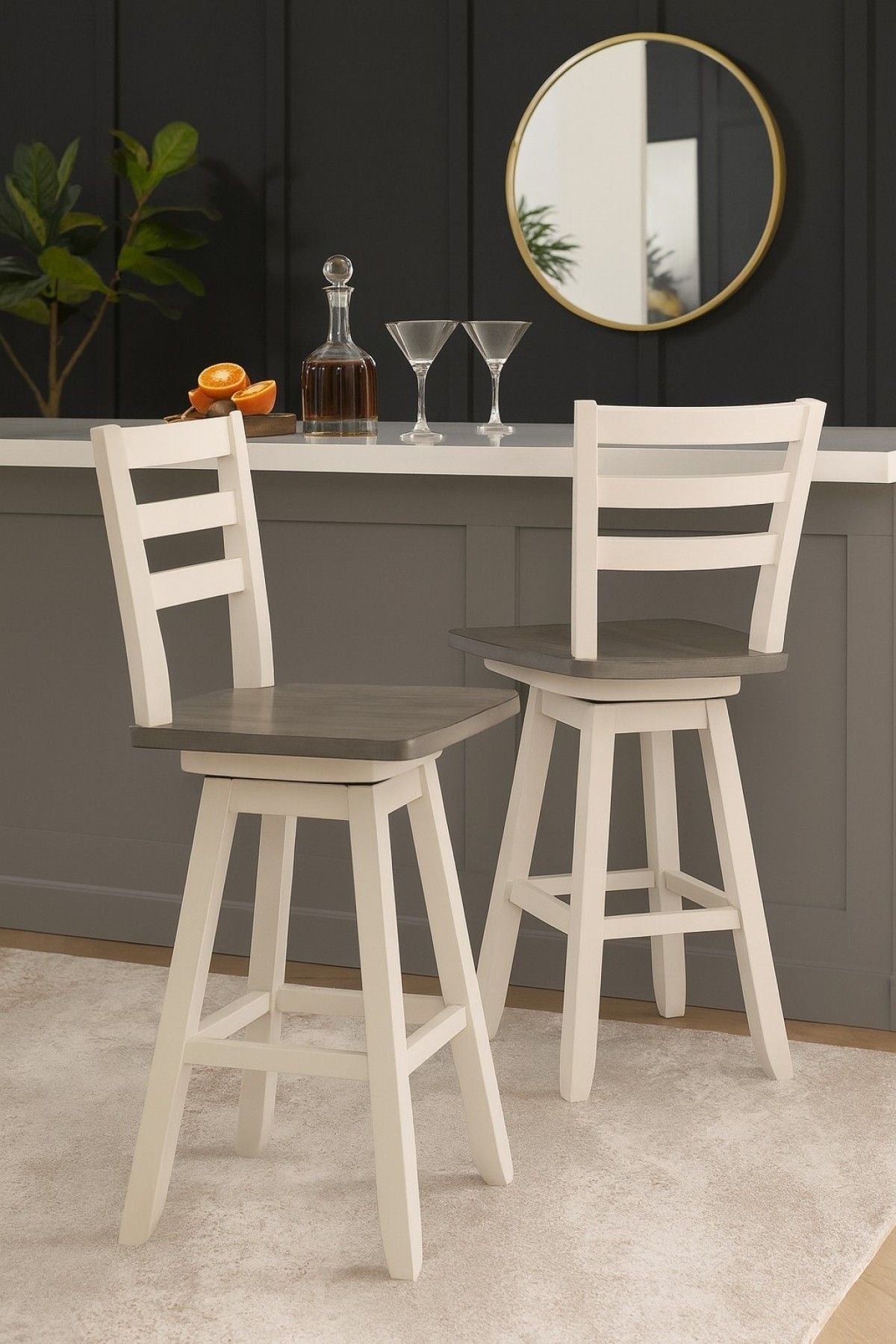 Alice Grey/White Swivel Counter/Bar Stool with Back Rest, 2-pc Q6D6 - product image 6