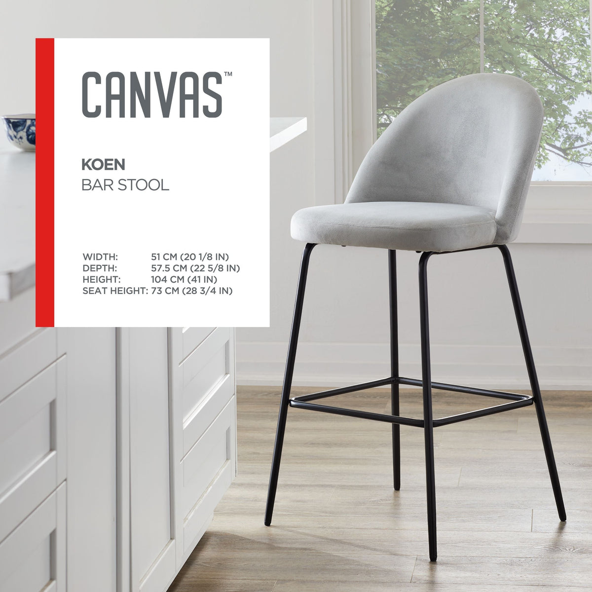 Koen Bar Elegant Counter Stool with Footrest, Grey W2R5 - product image 5