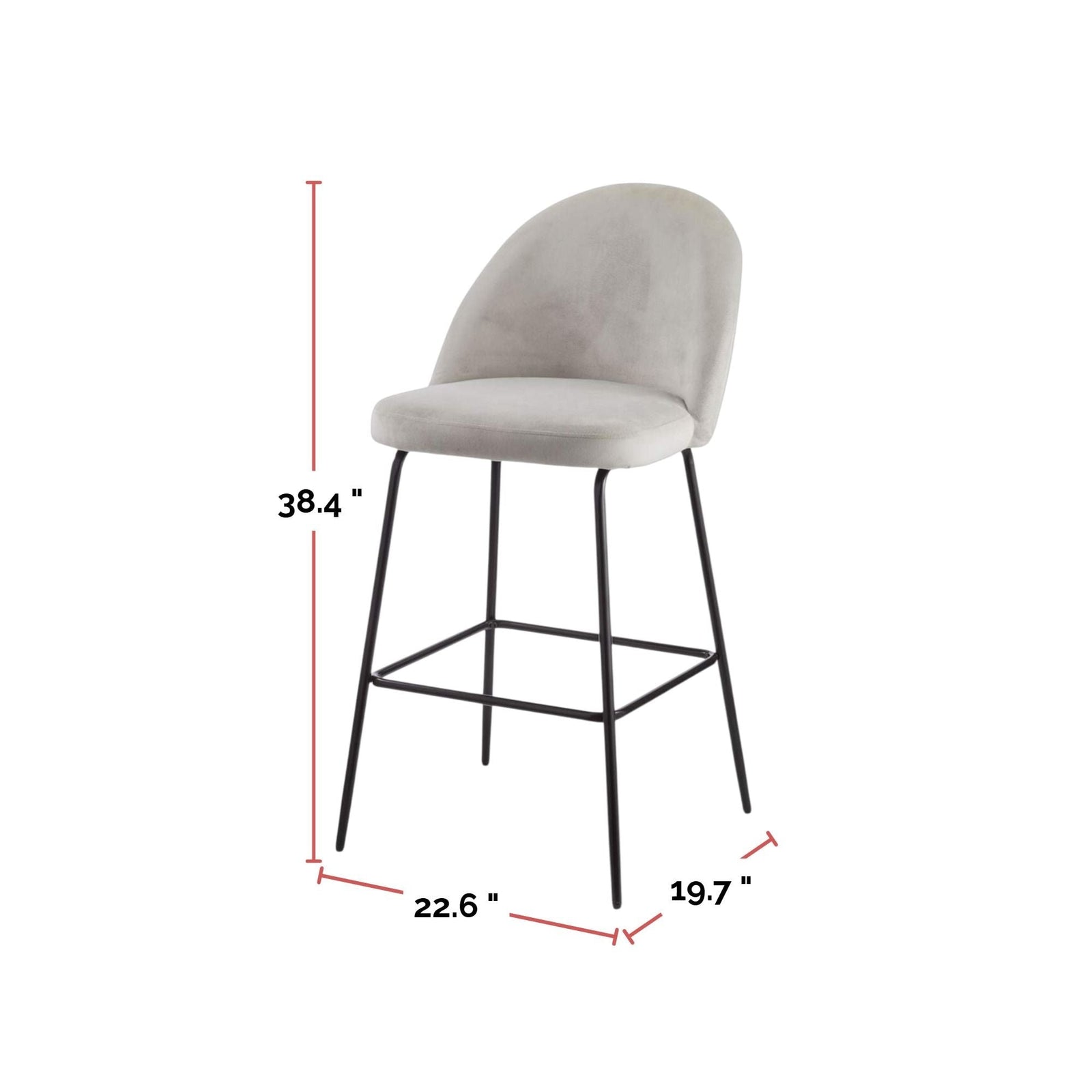Koen Bar Elegant Counter Stool with Footrest, Grey W2R5 - product image 6