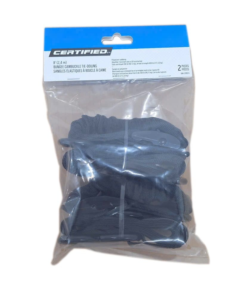 Bungee Cam-Buckle Tie-Down, 600-lb Break Strength, Black, 8-ft, 2-pk X3M4 - product image 4