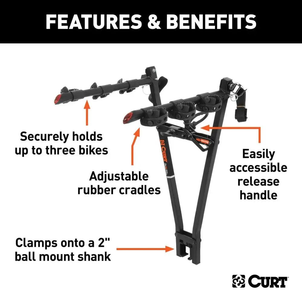 18013 Clamp-On 3-Bike Hitch Mount Bike Rack, Fits Over 2-in Receiver, Black R0U2 - product image 4