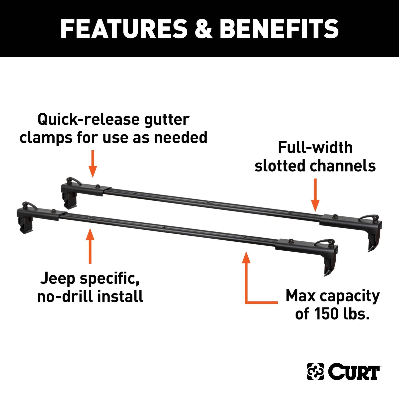 18119 Quick-Release Roof Rack Crossbars, Black Steel, Select Wrangler JK K9B4 - product image 6