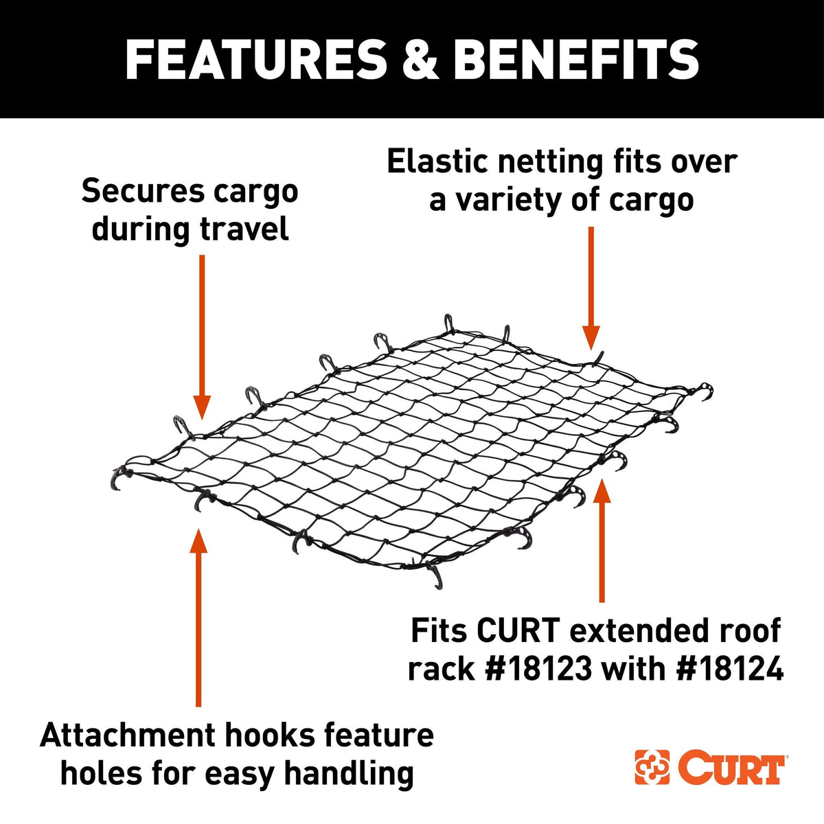 18219 Elastic Cargo Net with Hooks for Extended Roof Basket, 64 x 36-in N4T8 - product image 6