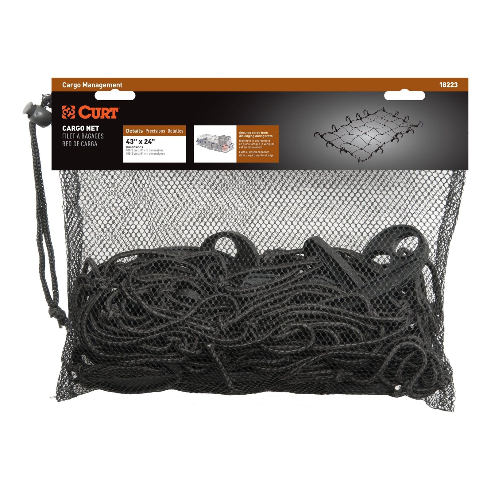 18223 Elastic Cargo Net with Hooks for Hitch Carrier, 43 x 24-in H5C8 - product image 1