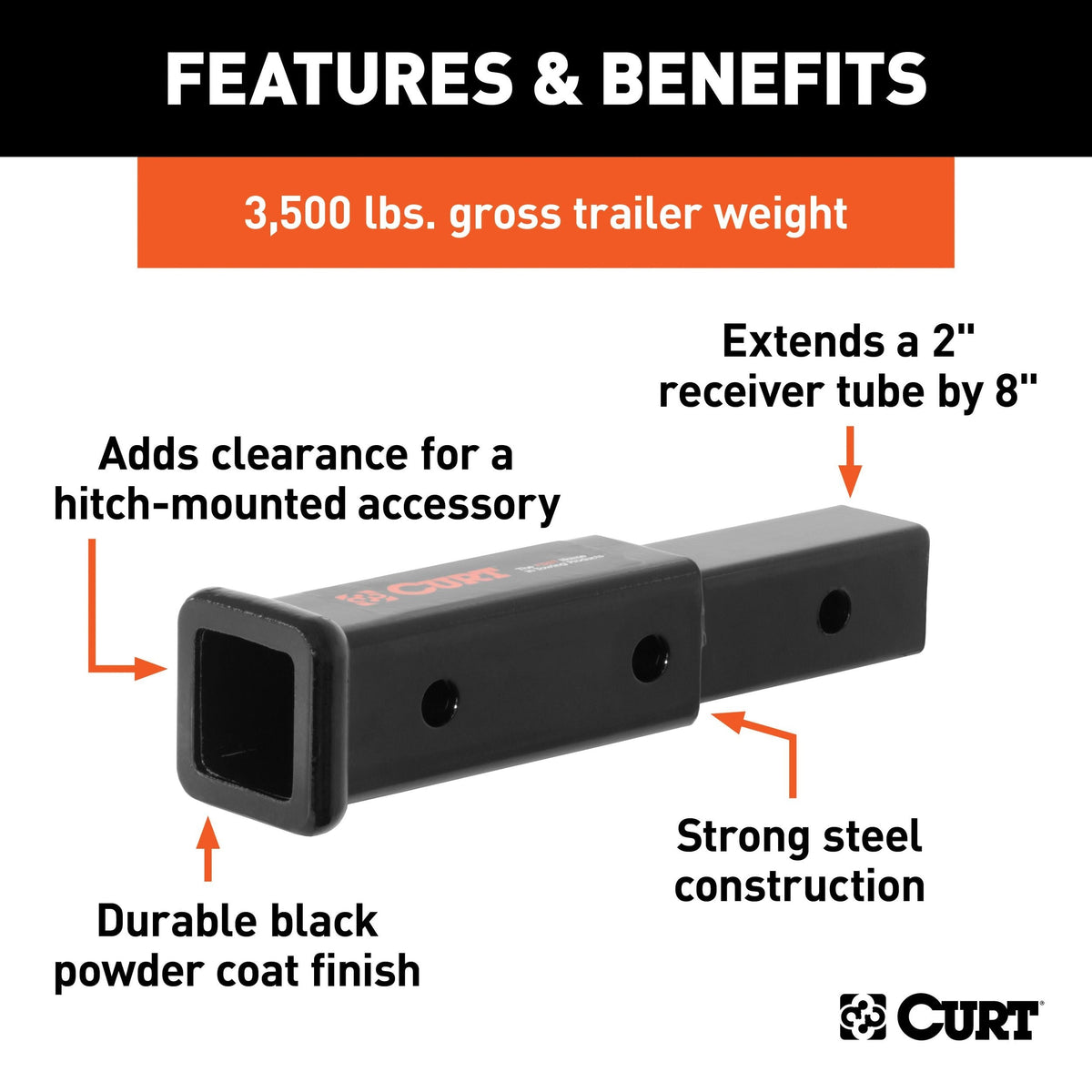 45781 8" Receiver Tube Extender for 2" Hitch Receiver R7R5 - product image 2