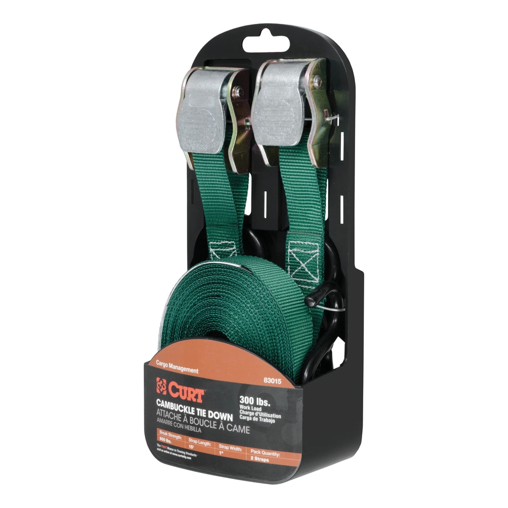 83015 Cargo Straps with S-Hooks, Dark Green, 300-lb, 15-ft, 2-pk T0R5 - product image 2