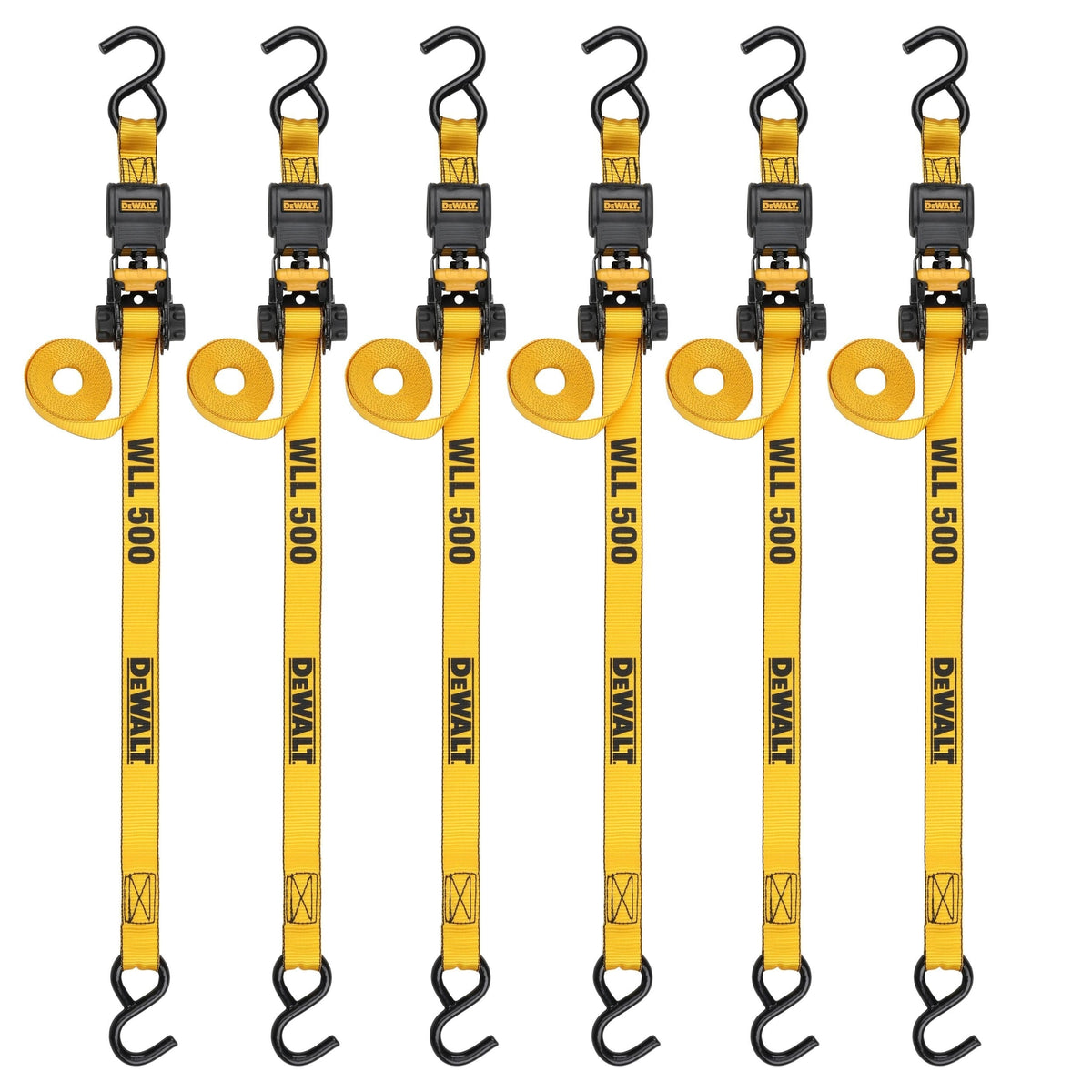 DXBC15006X 1,500-lb Ratchet Tie-Down, with Storage Bag, 1-in x 10-ft, 6-pk, Yellow G0R0 - product image 1