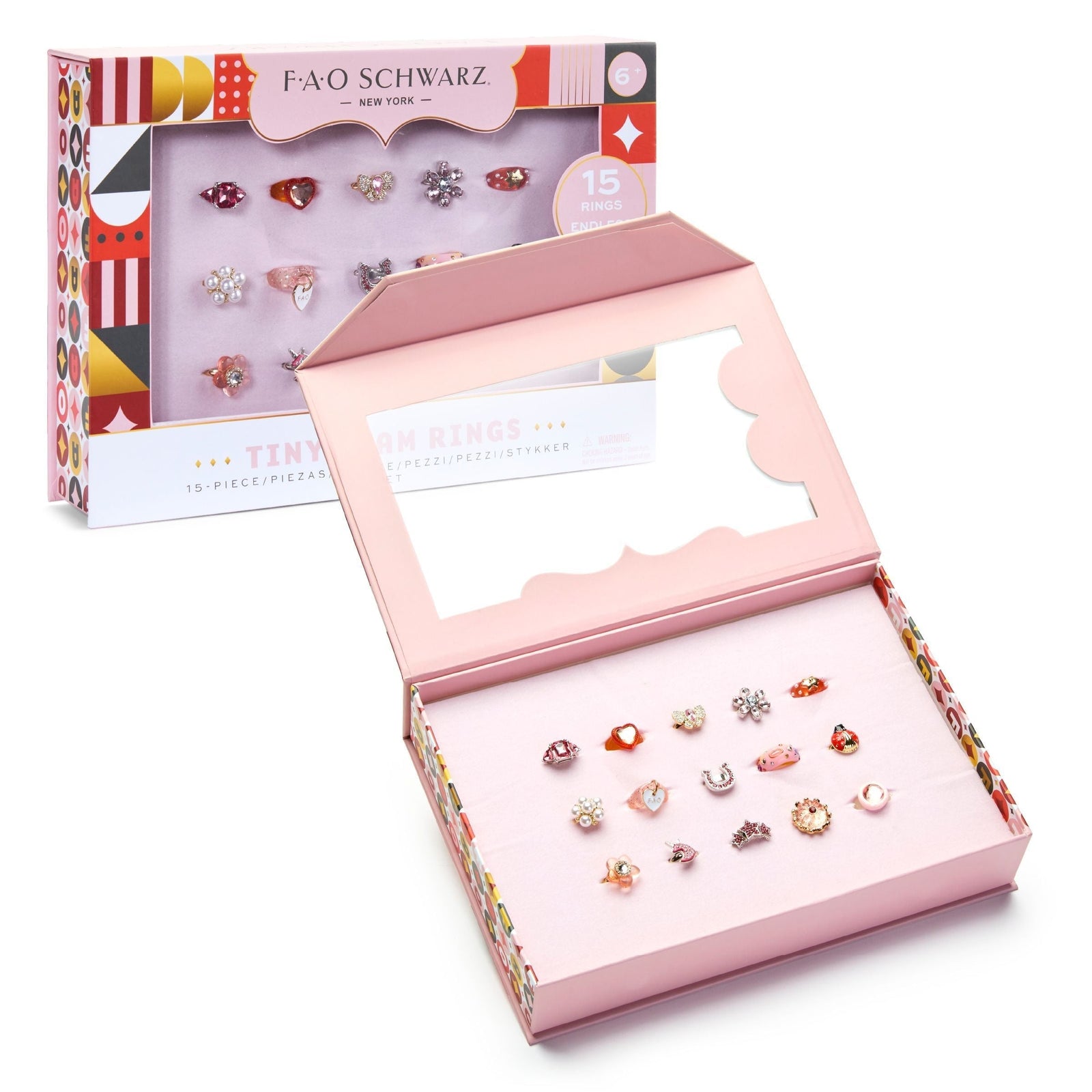 Kids Glam Rings Set, 15 Piece, Pink V4L3 - product image 1