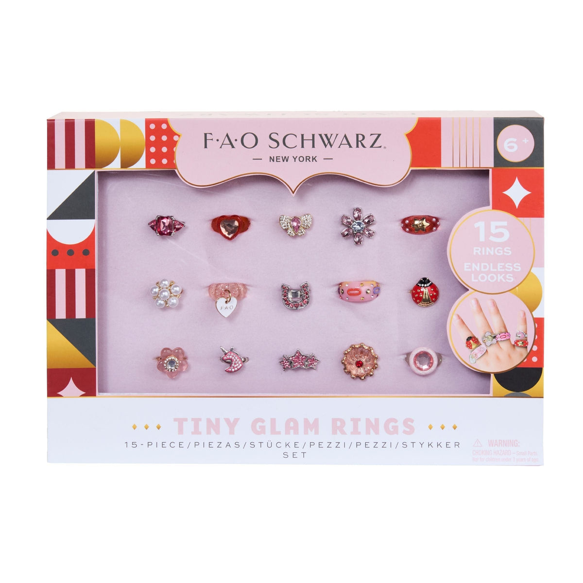 Kids Glam Rings Set, 15 Piece, Pink V4L3 - product image 2