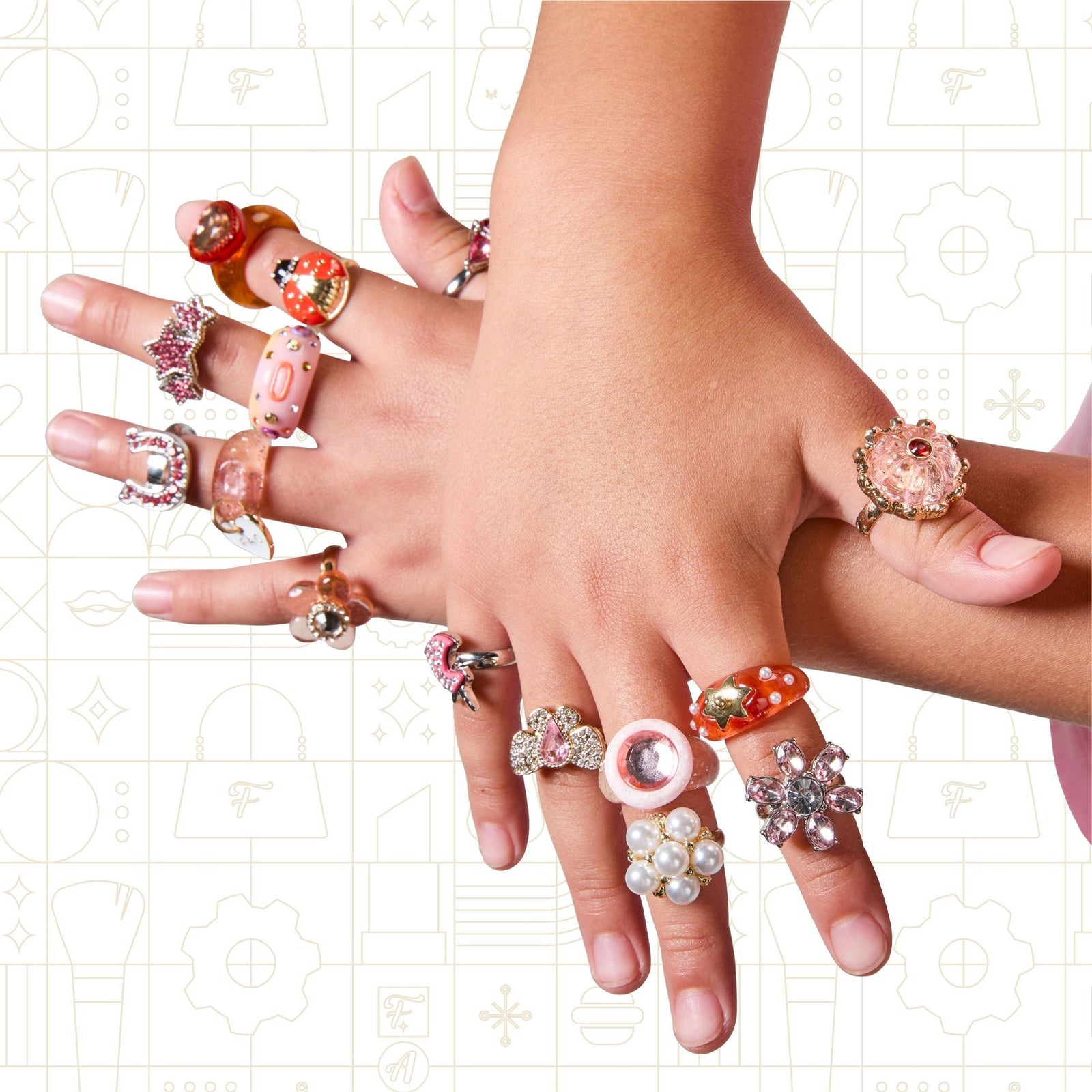 Kids Glam Rings Set, 15 Piece, Pink V4L3 - product image 5