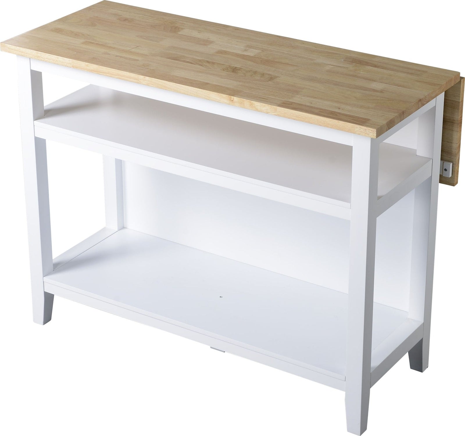 Wood Top Open Shelf Kitchen Storage Island With Folding Leaf, White U4G2 - product image 1