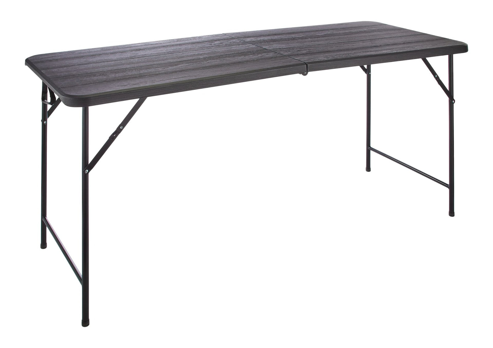 Woodgrain Folding Table, Plastic/Steel, Black, 6-ft H2A9 - product image 1