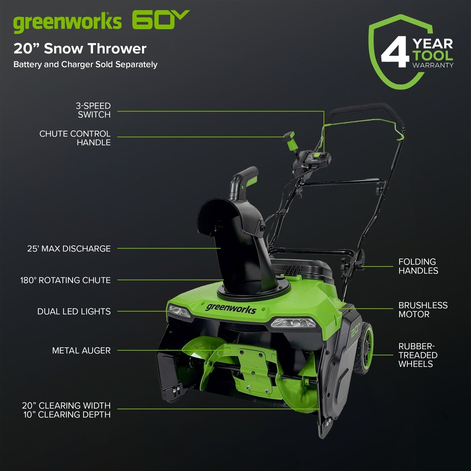 60V Single-Stage Snow Thrower, 20-in (Tool Only) Q3V2 - product image 8