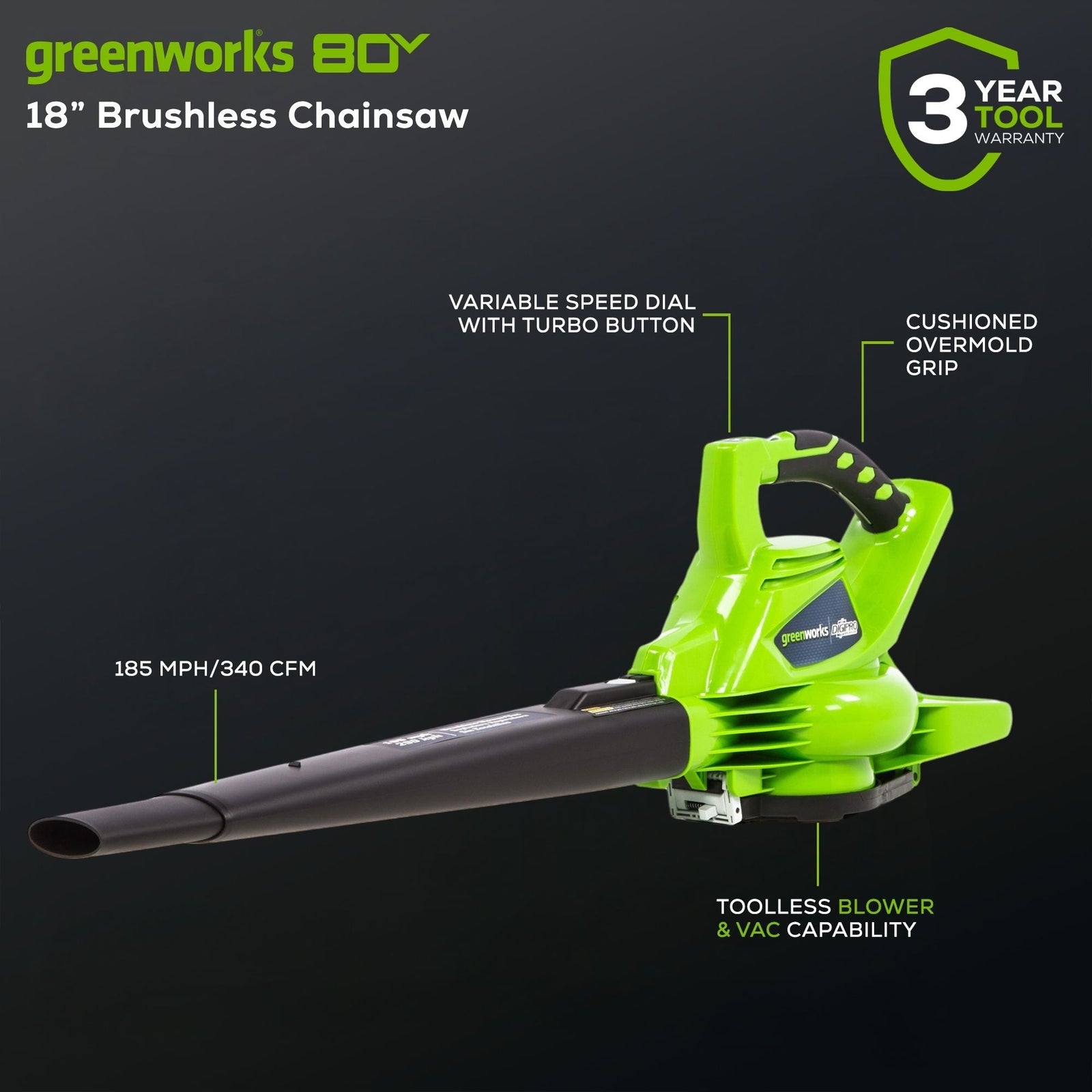 DigiPro 40 V/ 340 CFM Cordless Leaf Blower/Vacuum, Bare Tool Only O3E3 - product image 7