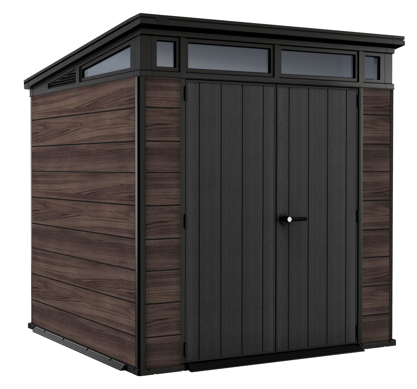 Pent Durable DecoCoat Lockable 2-Door Resin Outdoor Storage Shed with Windows, Brown, 7-ft x 7-ft O1A1 - product image 1