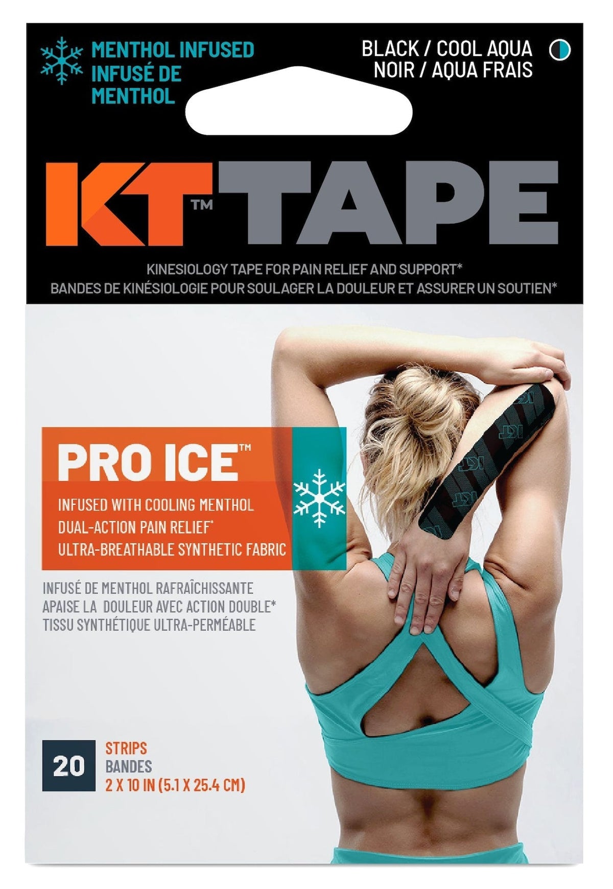 Tape Pro Ice Pre-Cut Elastic Kinesiology Sports Tape with Menthol, Black, 10 x 2-in Strips, 20-pk K4C6 - product image 1