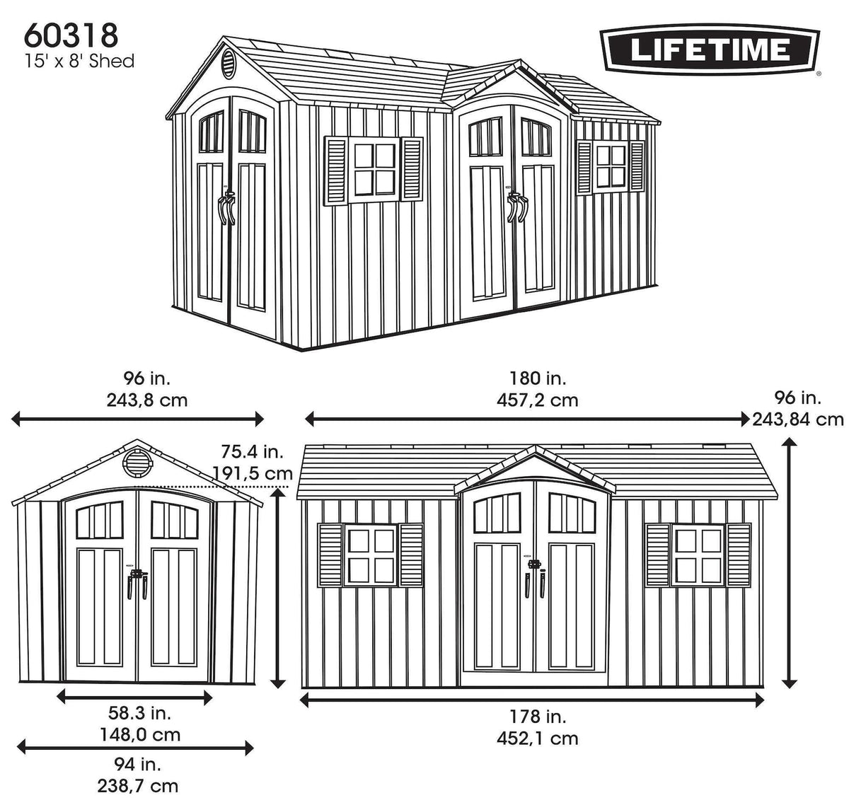 Outdoor Storage Shed with Dual Side Entry, Dark Grey Roughcut, 15 x 8-ft E8C7 - product image 3