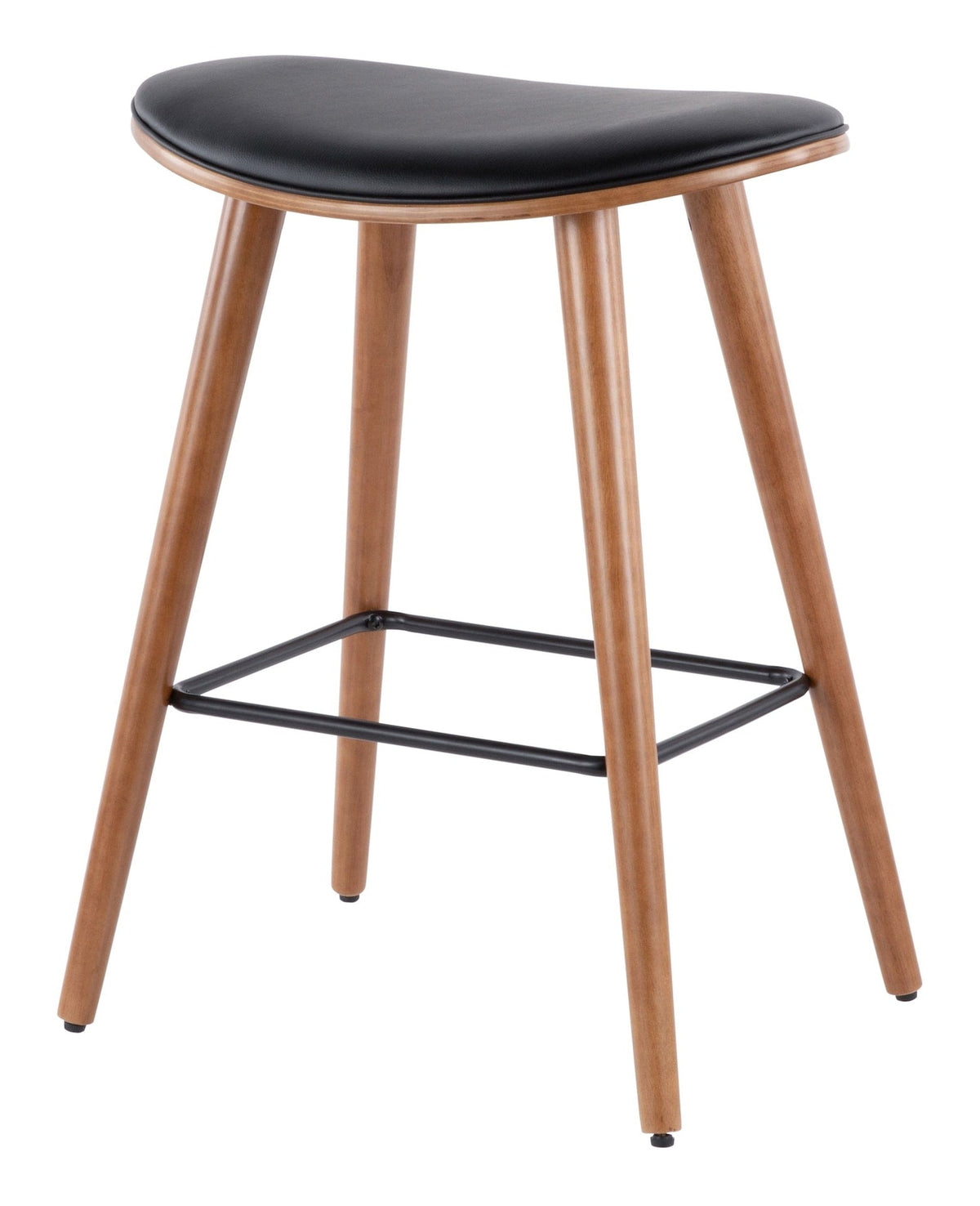 Saddle Wood & PU Leather Seat Counter/Bar Stools (2-Piece Set), Walnut/Black M9H0 - product image 2