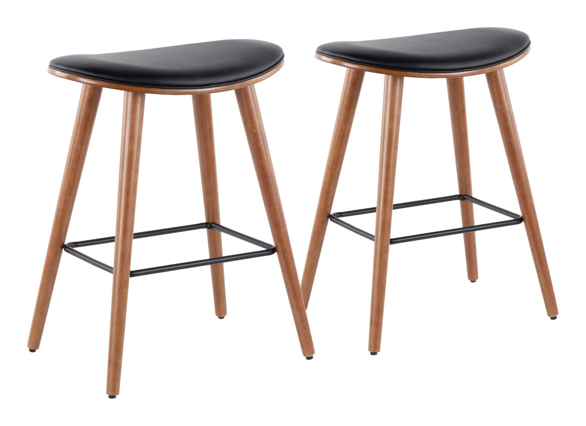 Saddle Wood & PU Leather Seat Counter/Bar Stools (2-Piece Set), Walnut/Black M9H0 - product image 4