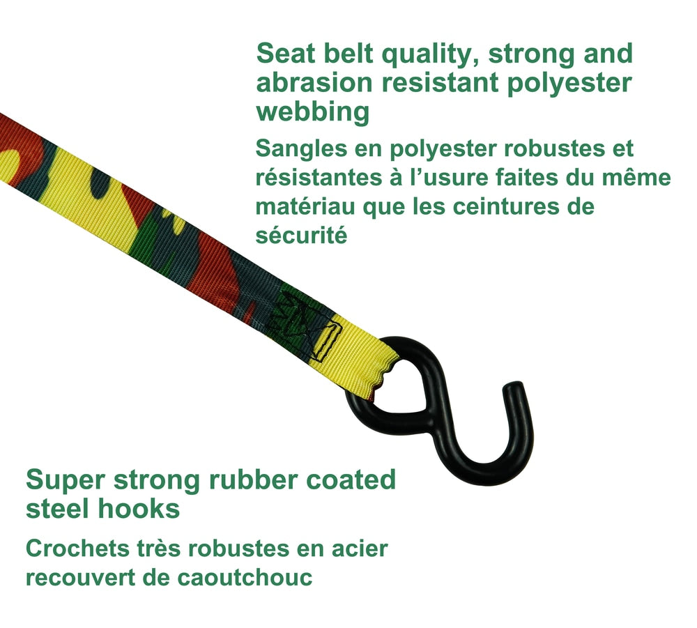 1,200-lb Retractable Camo Ratchet Tie Down Straps, 1-in x 10-ft, 2-pk K6G0 - product image 5