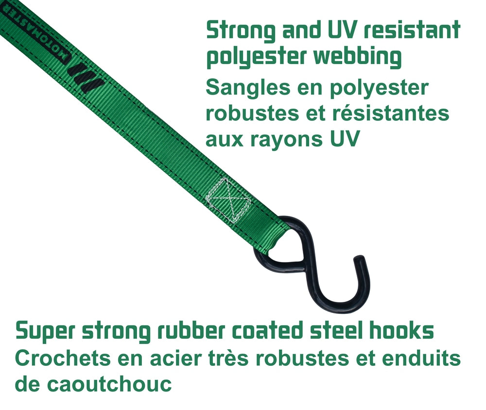 1,500-lb Carbon Ratchet Tie Downs, Weatherproof, 1-in x 14-ft, 4-pk, Green U0M3 - product image 3