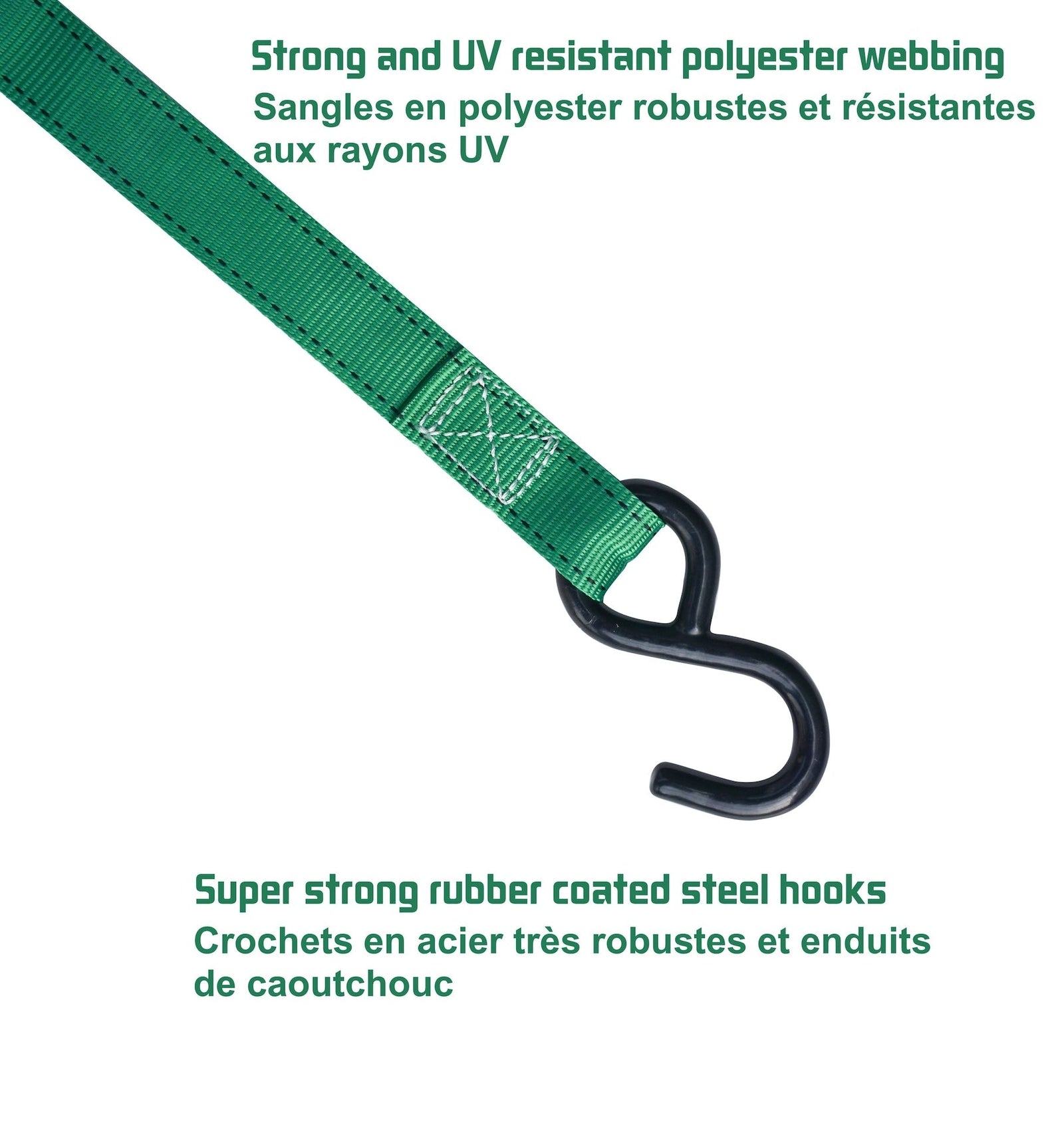 1,500-lb Padded Ratchet Tie Down Straps, Weatherproof, 1-in x 6-ft, 2-pk X1U2 - product image 6