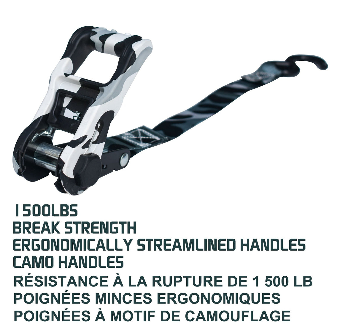 1,500-lb Snow Camo Ratchet Tie Down, 1-in x 10-ft, 2-pk C8B4 - product image 5