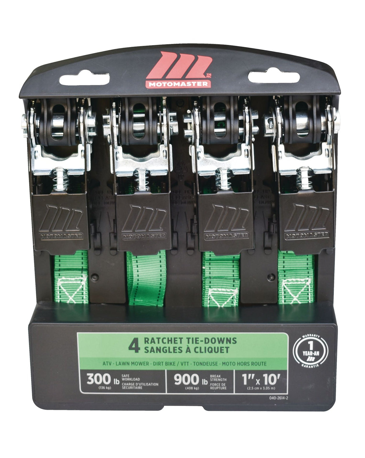 900-lb Ratchet Tie-Down Straps, Non-Padded, 1-in x 10-ft, 4-pk K5U9 - product image 1
