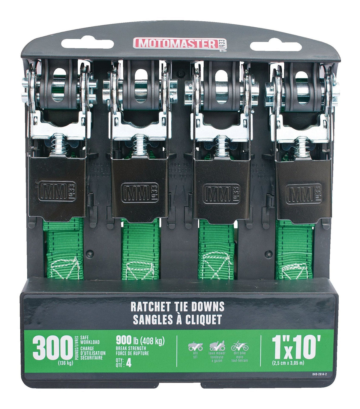 900-lb Ratchet Tie-Down Straps, Non-Padded, 1-in x 10-ft, 4-pk K5U9 - product image 2