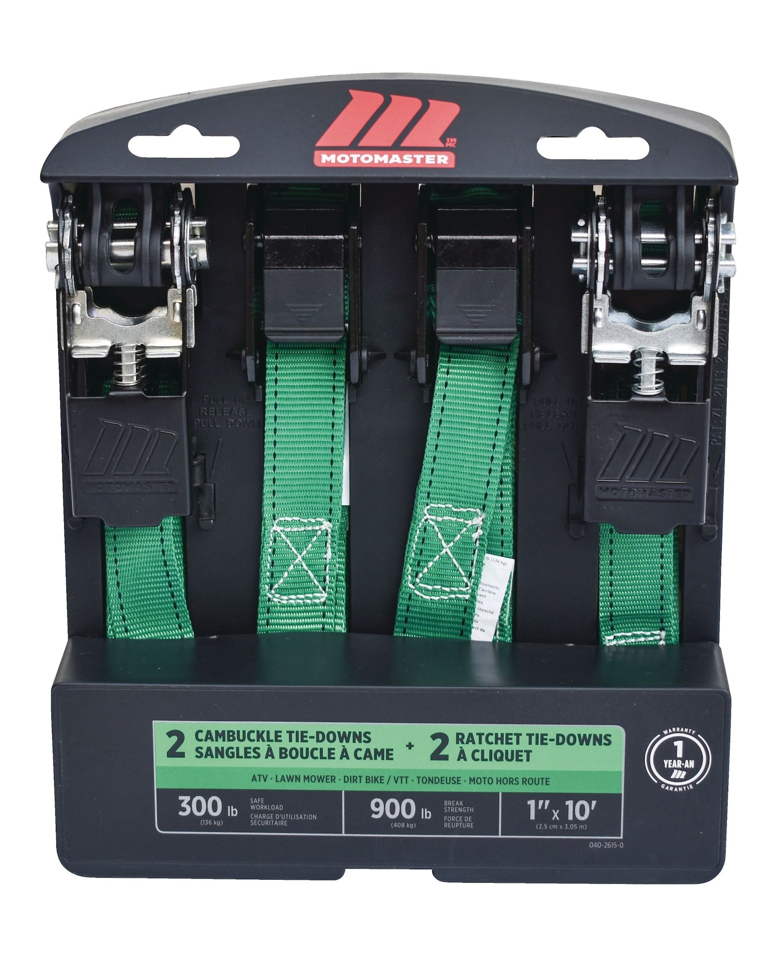 900-lb Ratchet/Cambuckle Tie-Down Straps, Non-Padded, 1-in x 10-ft, 4-pk X4X8 - product image 1