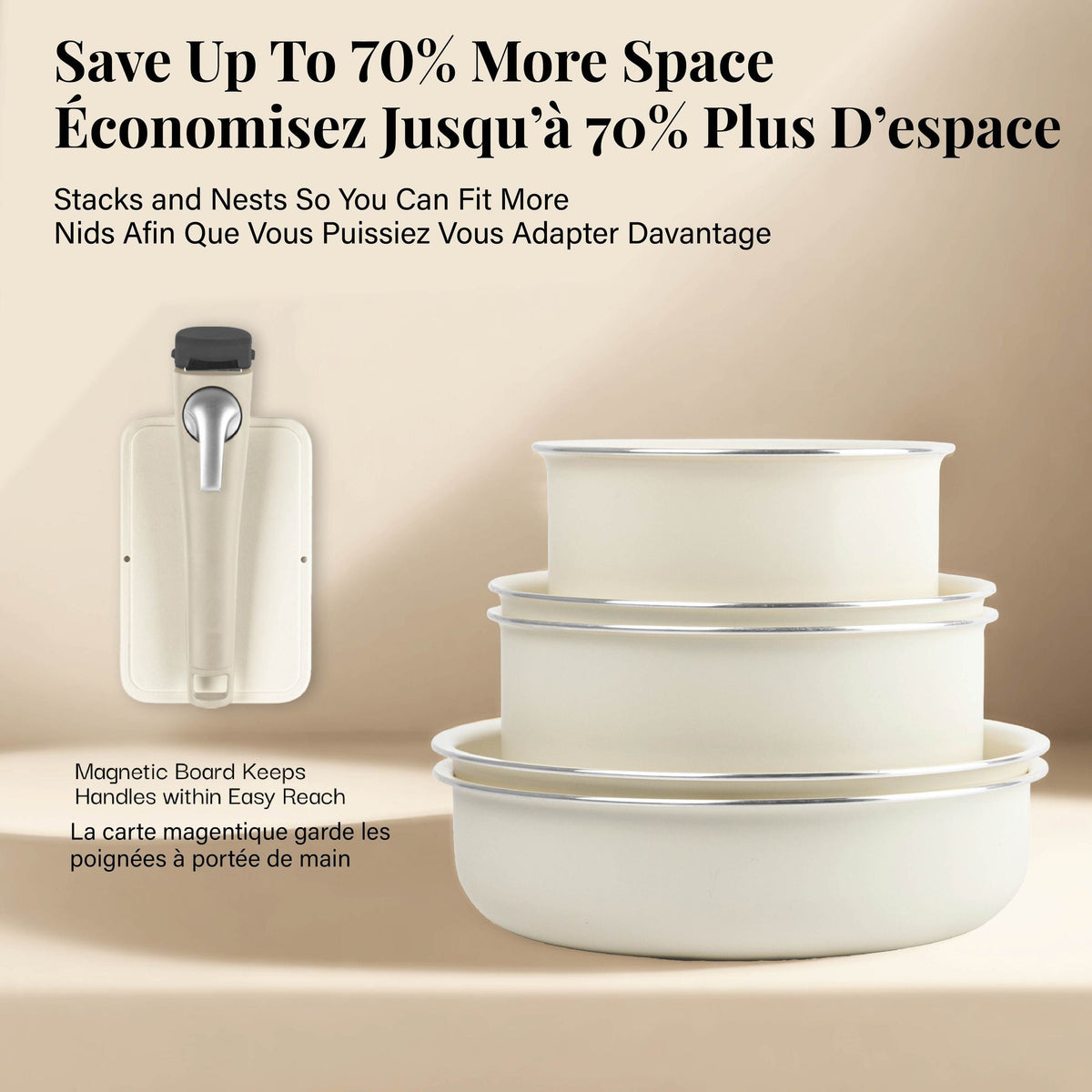 Gotham Steel Pots & Pan Set with Removable Handles, Cream, 18-pc D4H1 - product image 4