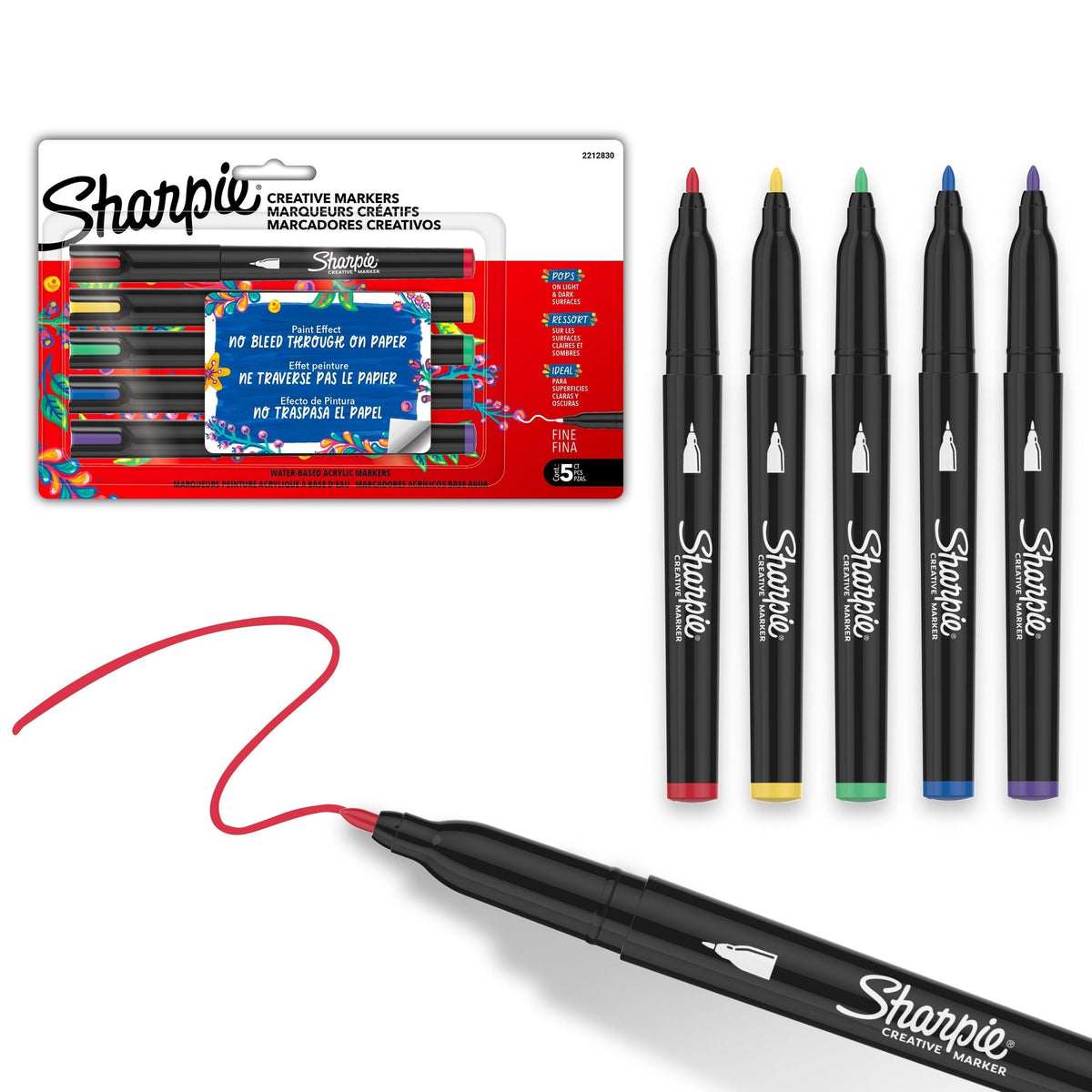 Creative Markers, Fine Tip, 5 Pieces, Assorted Colours G6H8 - product image 1