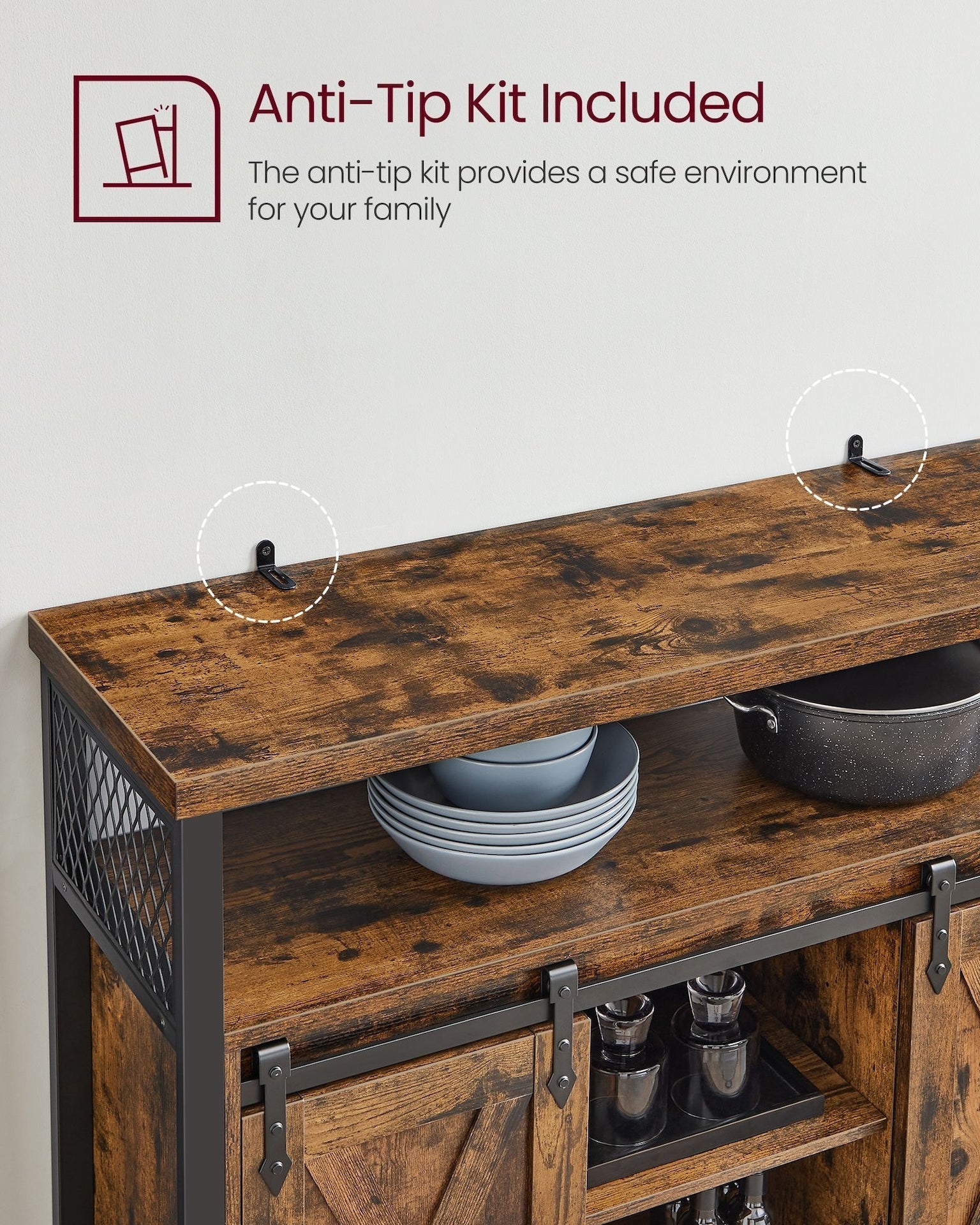 Home Brown Buff Sideboard Storage with Sliding Doors X3A0 - product image 3