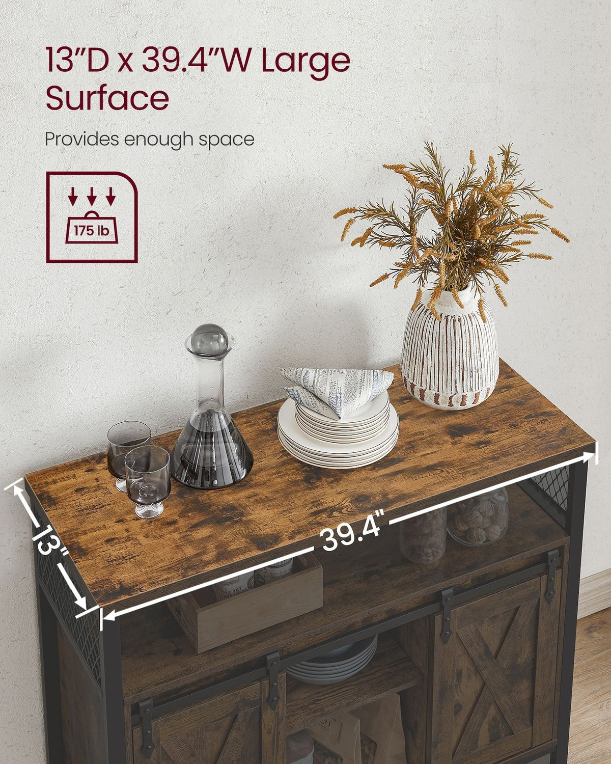 Home Brown Buff Sideboard Storage with Sliding Doors X3A0 - product image 5