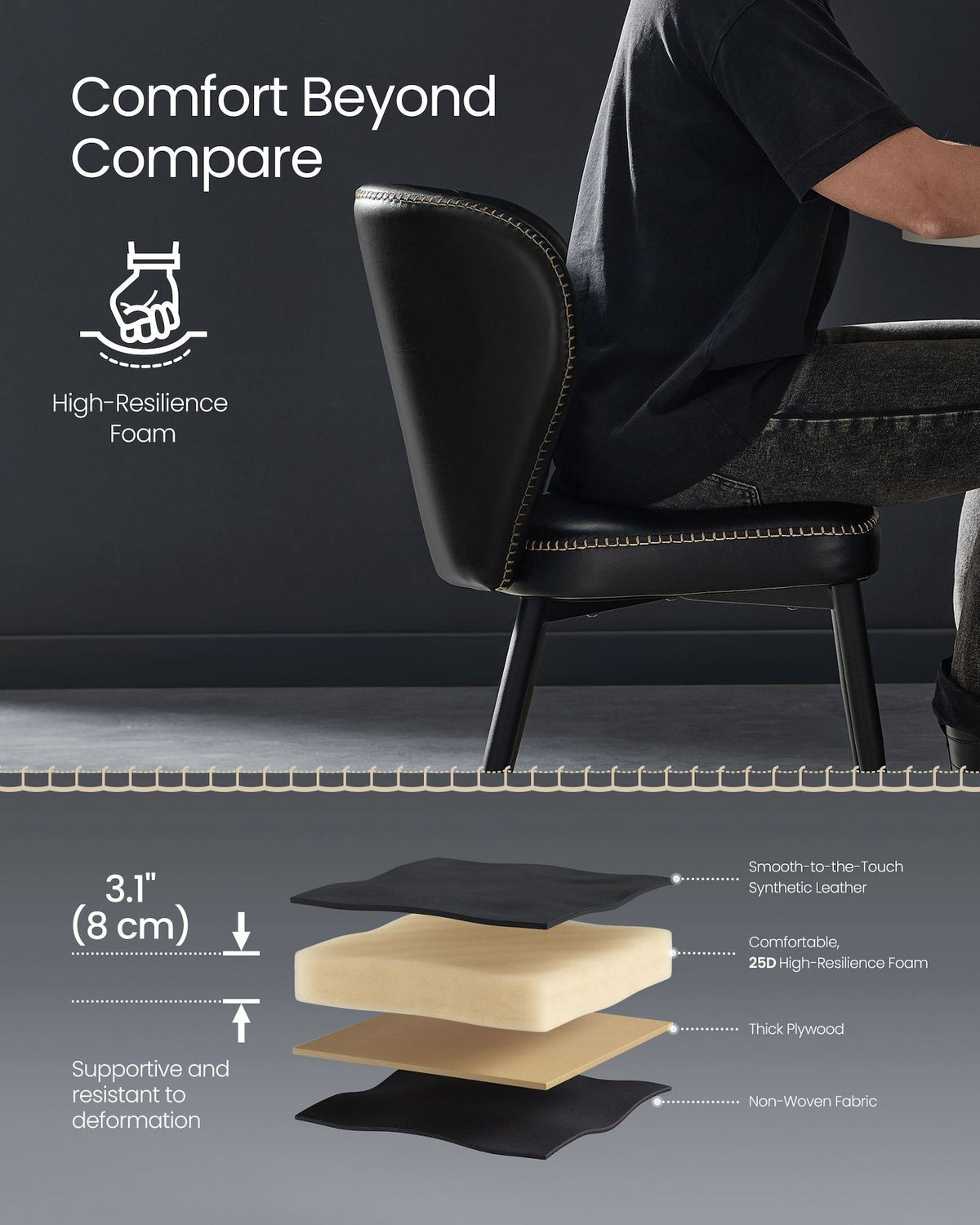 Home Mid-Century Modern Black Dining Chairs Set, 2-pk W7H5 - product image 6