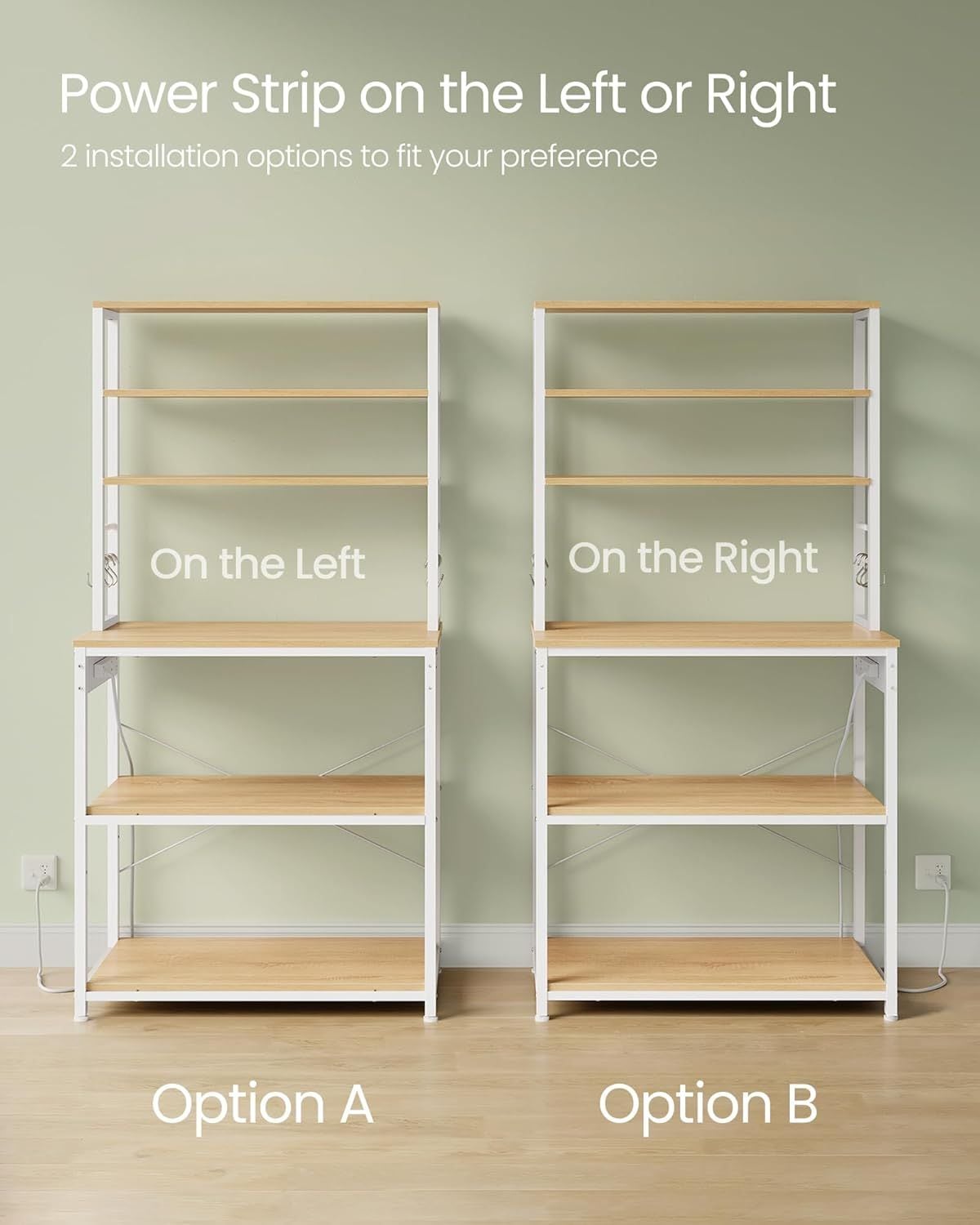 Home Oak/White Baker's Rack with 4 AC Outlets T1Q2 - product image 3