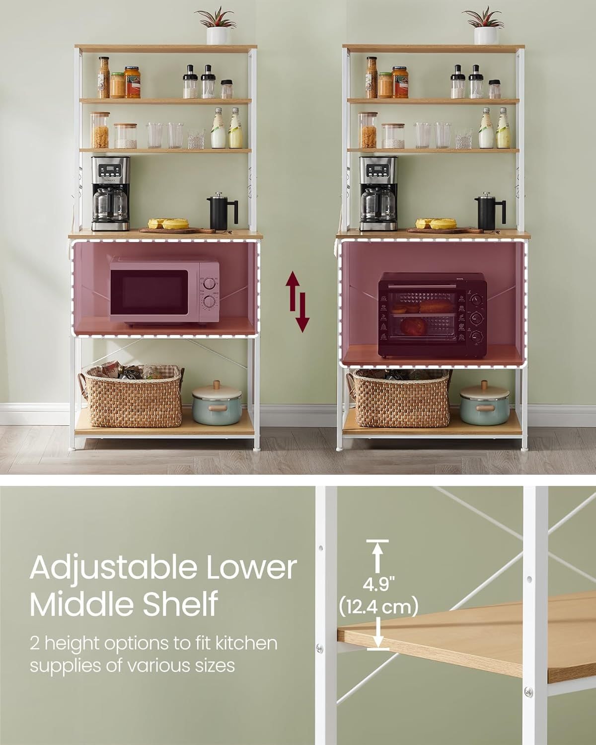 Home Oak/White Baker's Rack with 4 AC Outlets T1Q2 - product image 7
