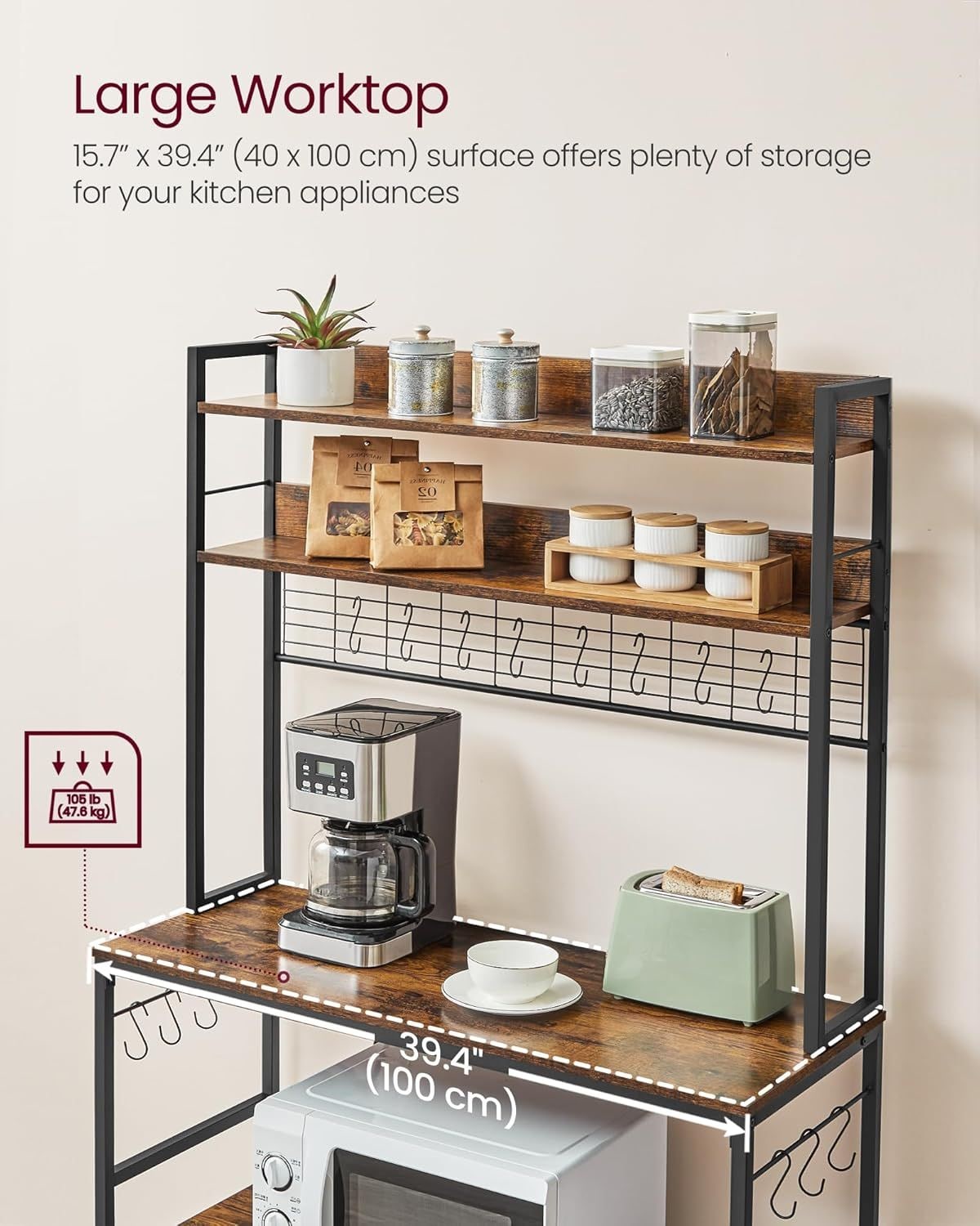 Home Rustic Brown Baker's Rack with 4 AC Outlets X6Y8 - product image 3