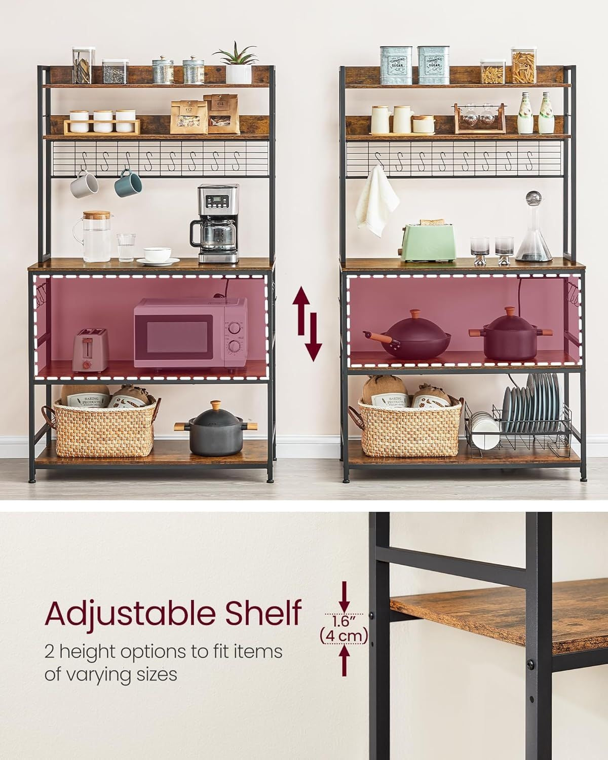 Home Rustic Brown Baker's Rack with 4 AC Outlets W6U5 - product image 4