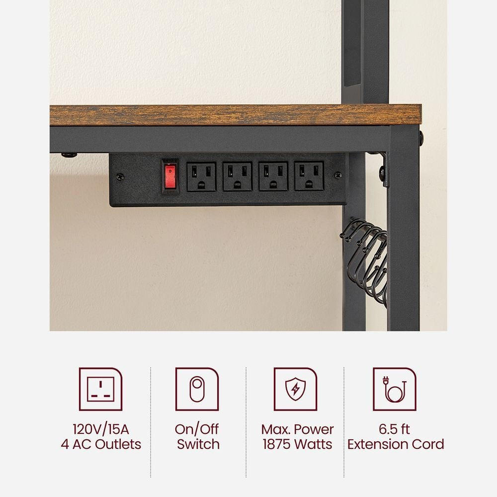 Home Rustic Brown Baker's Rack with Charging Station L8R2 - product image 3