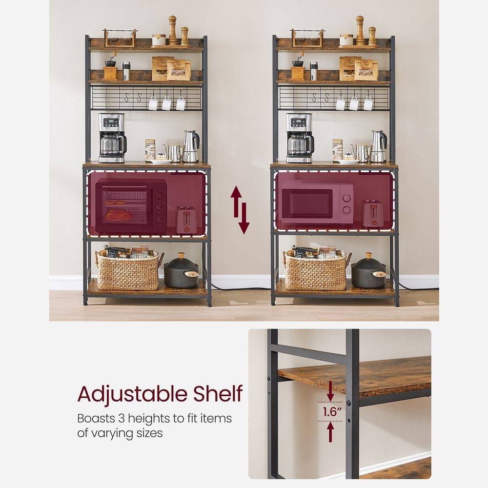 Home Rustic Brown Baker's Rack with Charging Station L8R2 - product image 4