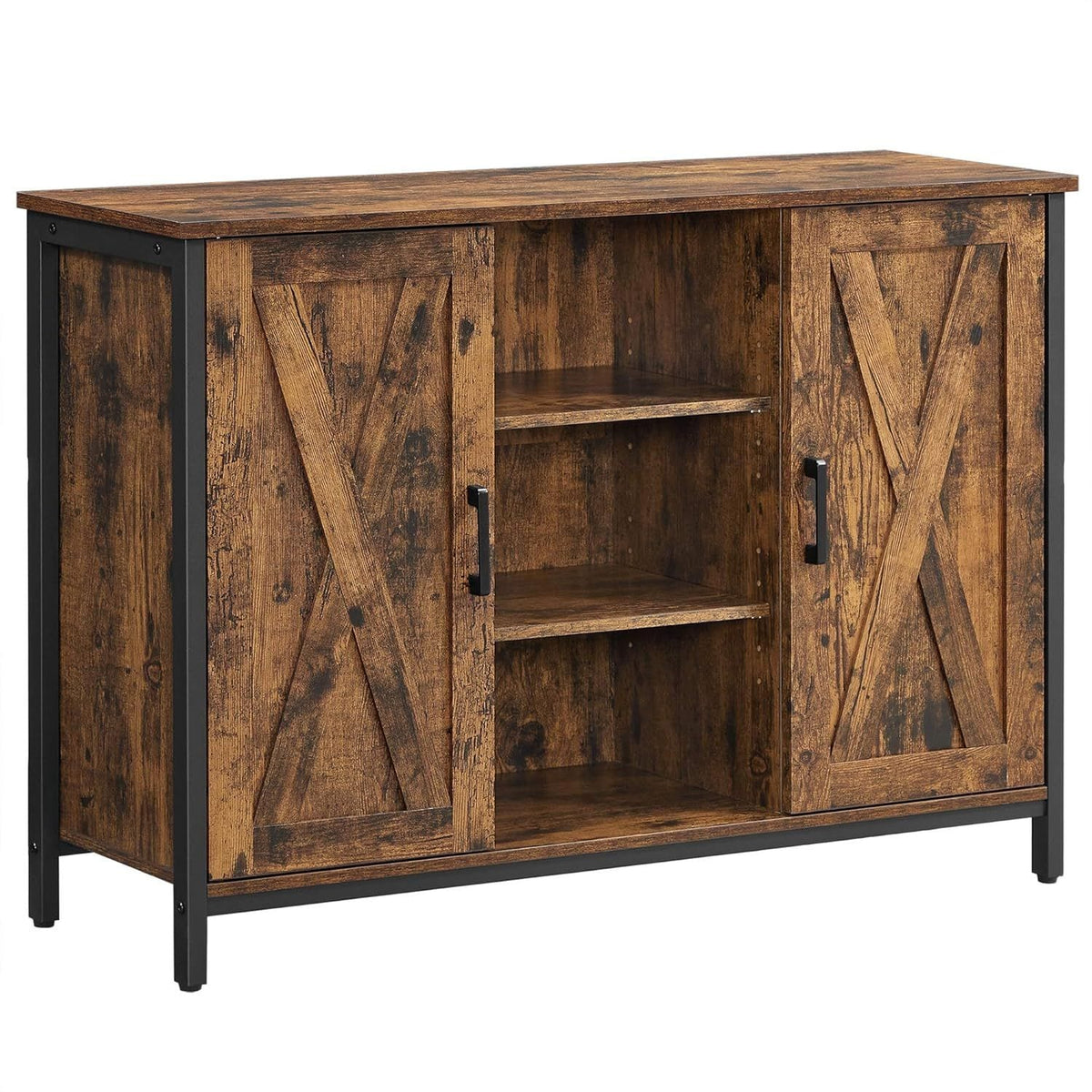 Home Rustic Brown Buffet Cabinet with Barn Doors T2A9 - product image 1