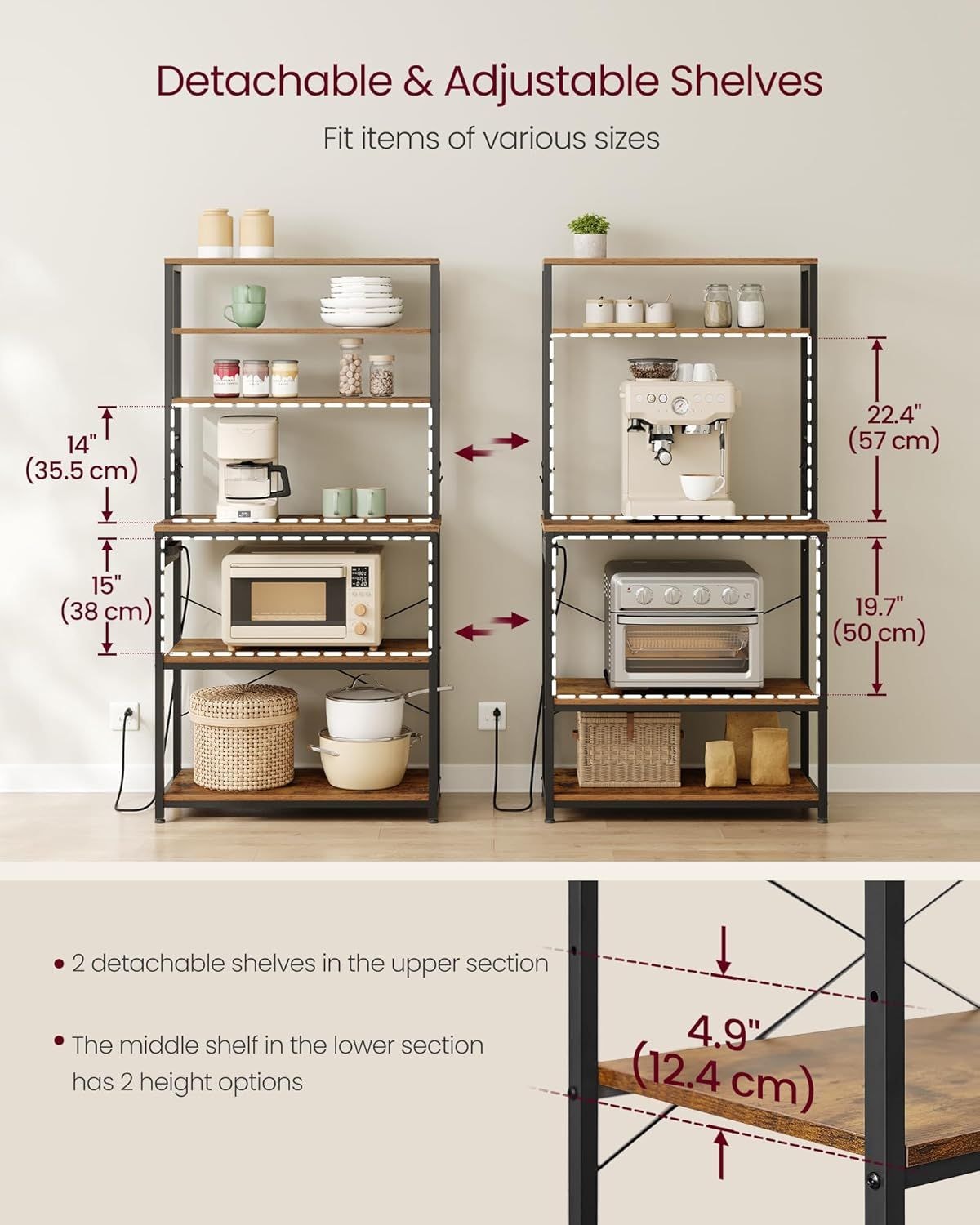 Home Small Rustic Brown Baker's Rack with 4 AC Outlets P4G1 - product image 8