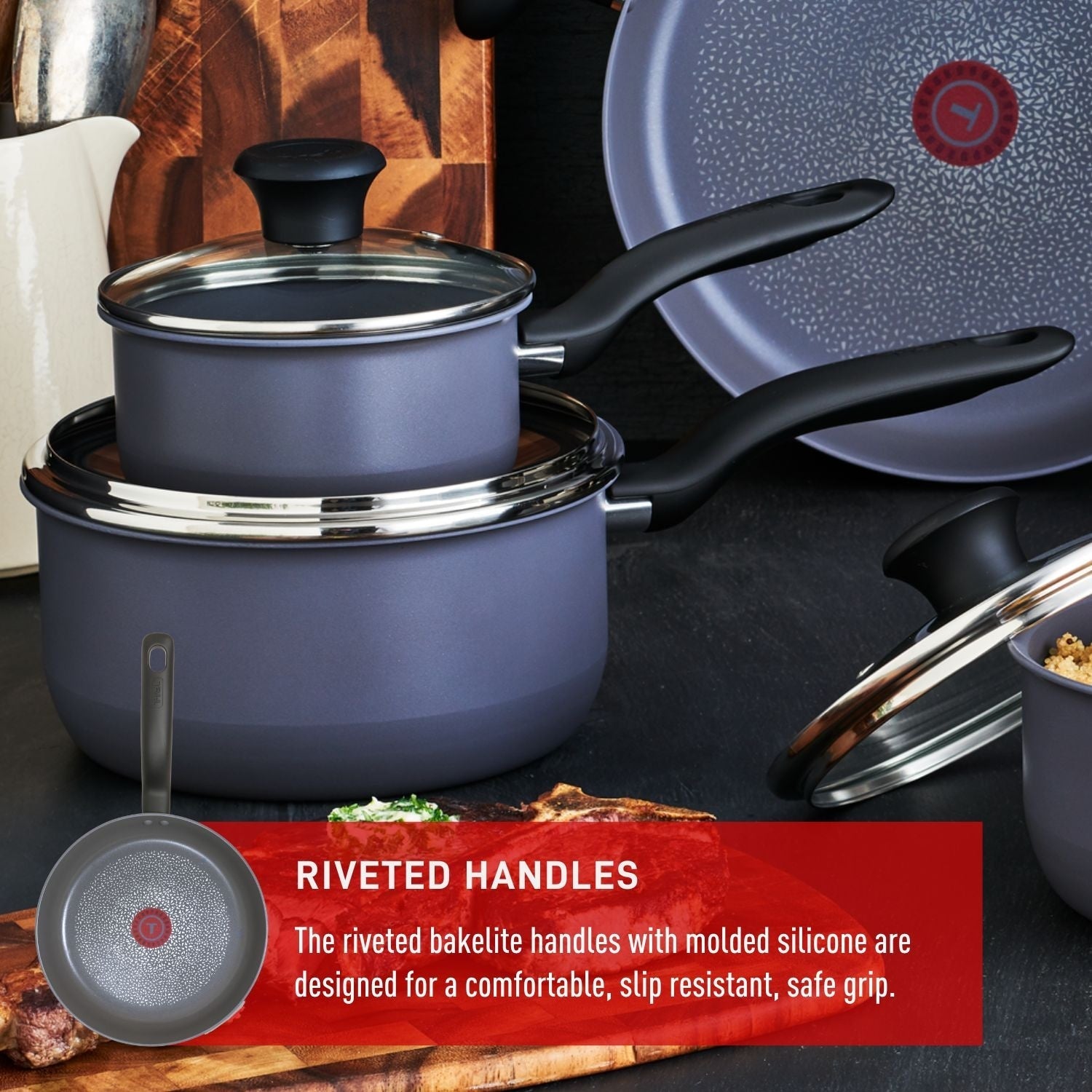 Hard Titanium Cookware Set, Non-stick, Dishwasher & Oven Safe, Grey, 10-pc G4Q1 - product image 4