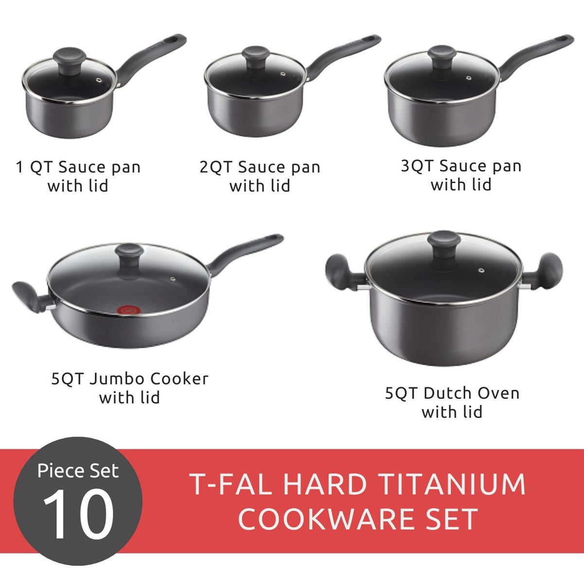 Hard Titanium Cookware Set, Non-stick, Dishwasher & Oven Safe, Grey, 10-pc G4Q1 - product image 8