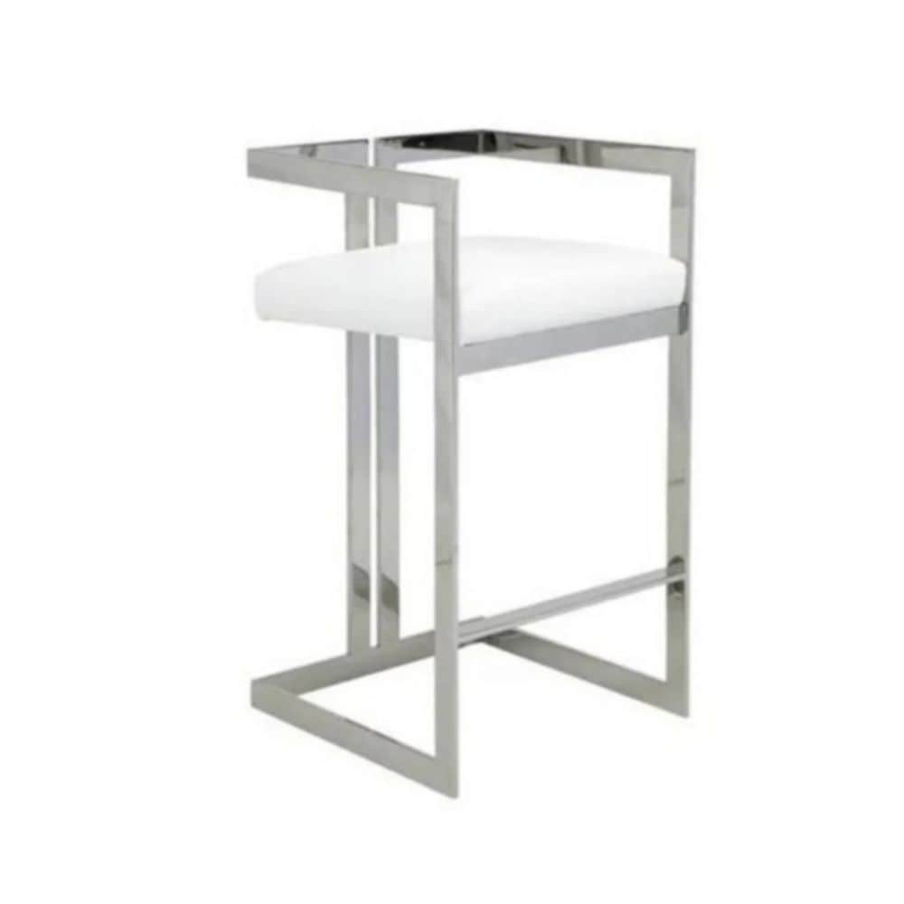 Me Home White Cushioned Harvey Stool with Silver Frame H3K9 - product image 1